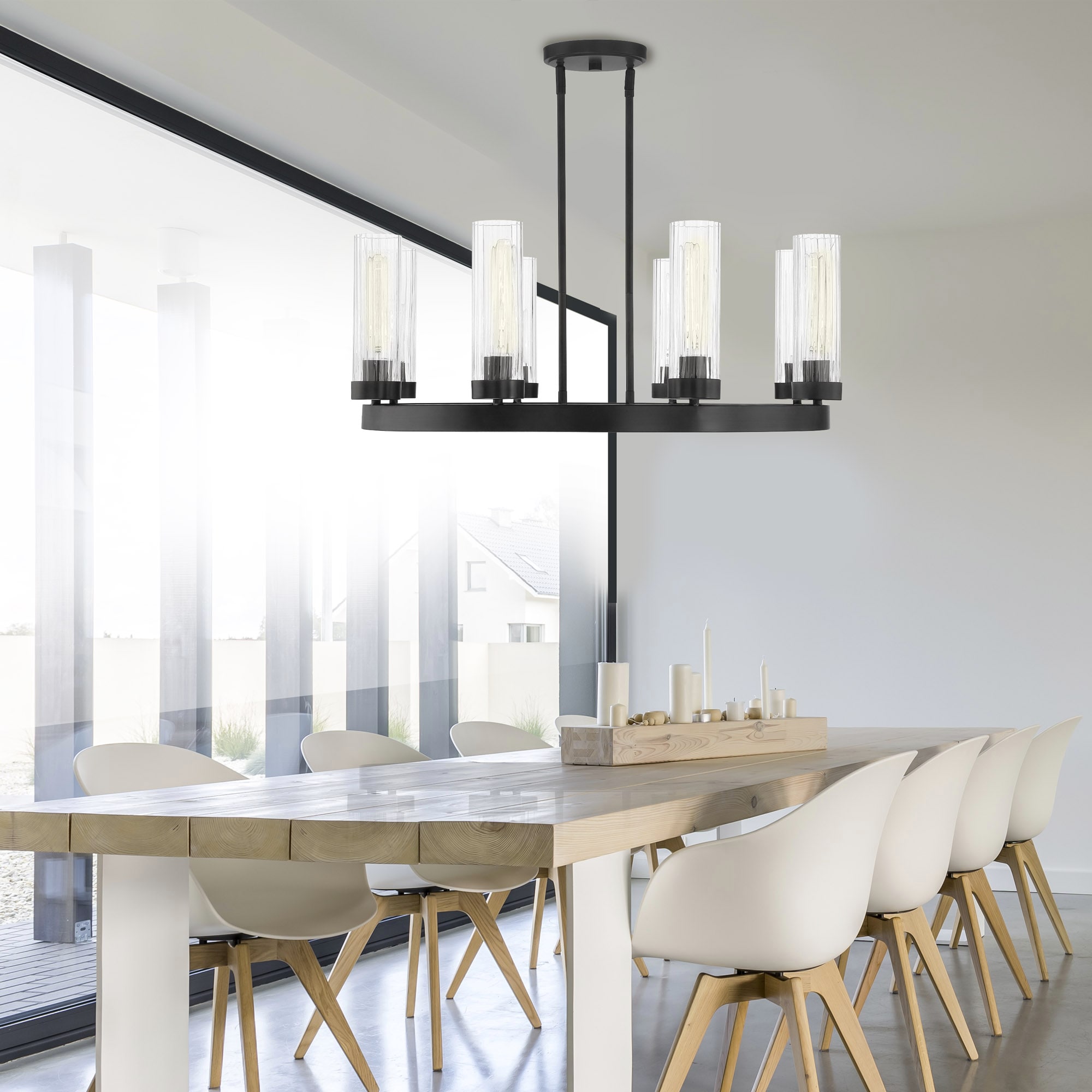 Braden Iron Graphite 8-Light Industrial Chic Chandelier with Clear Ribbed Glass