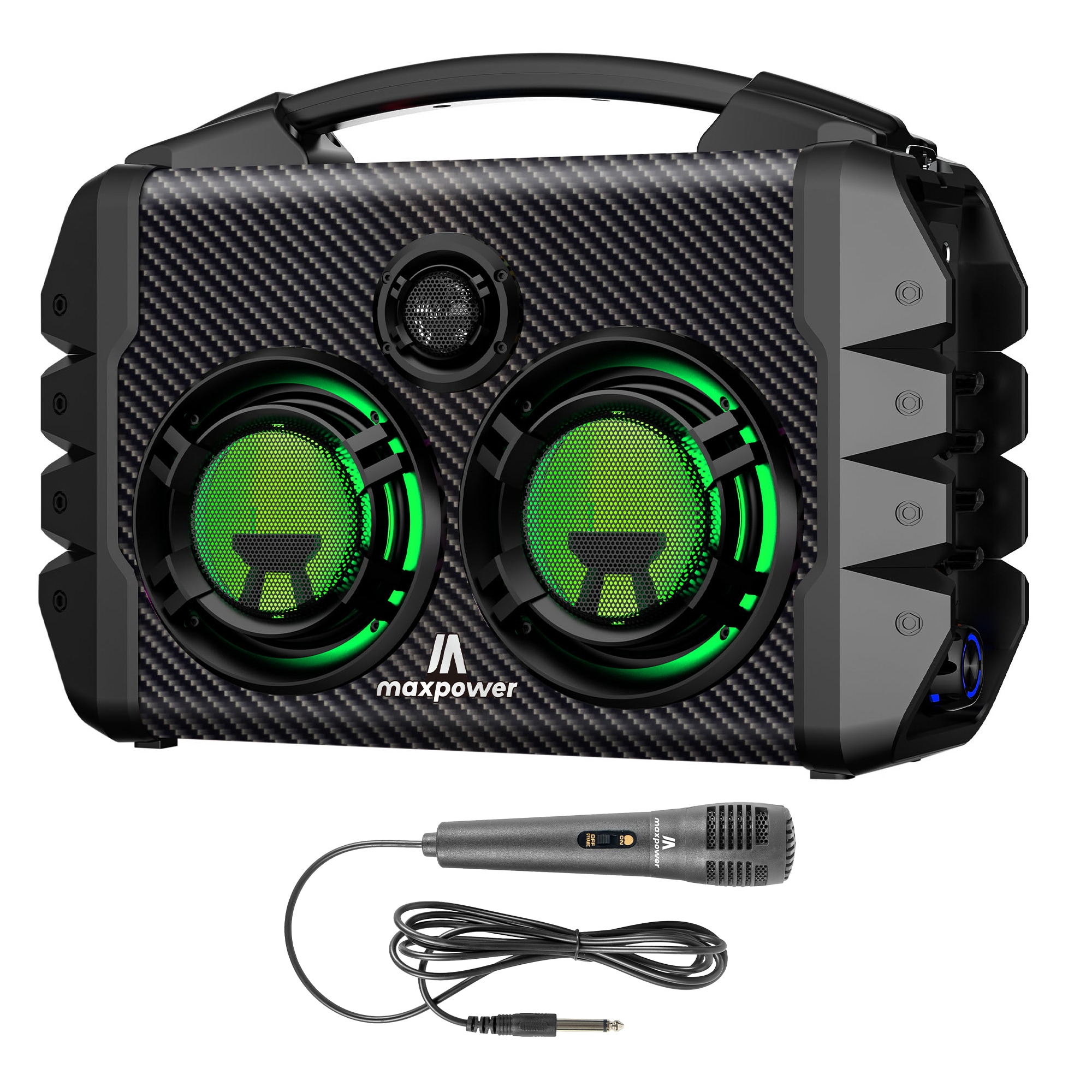 Max Power  Party Box Portable Bluetooth Karaoke Speaker with LED Lights Green