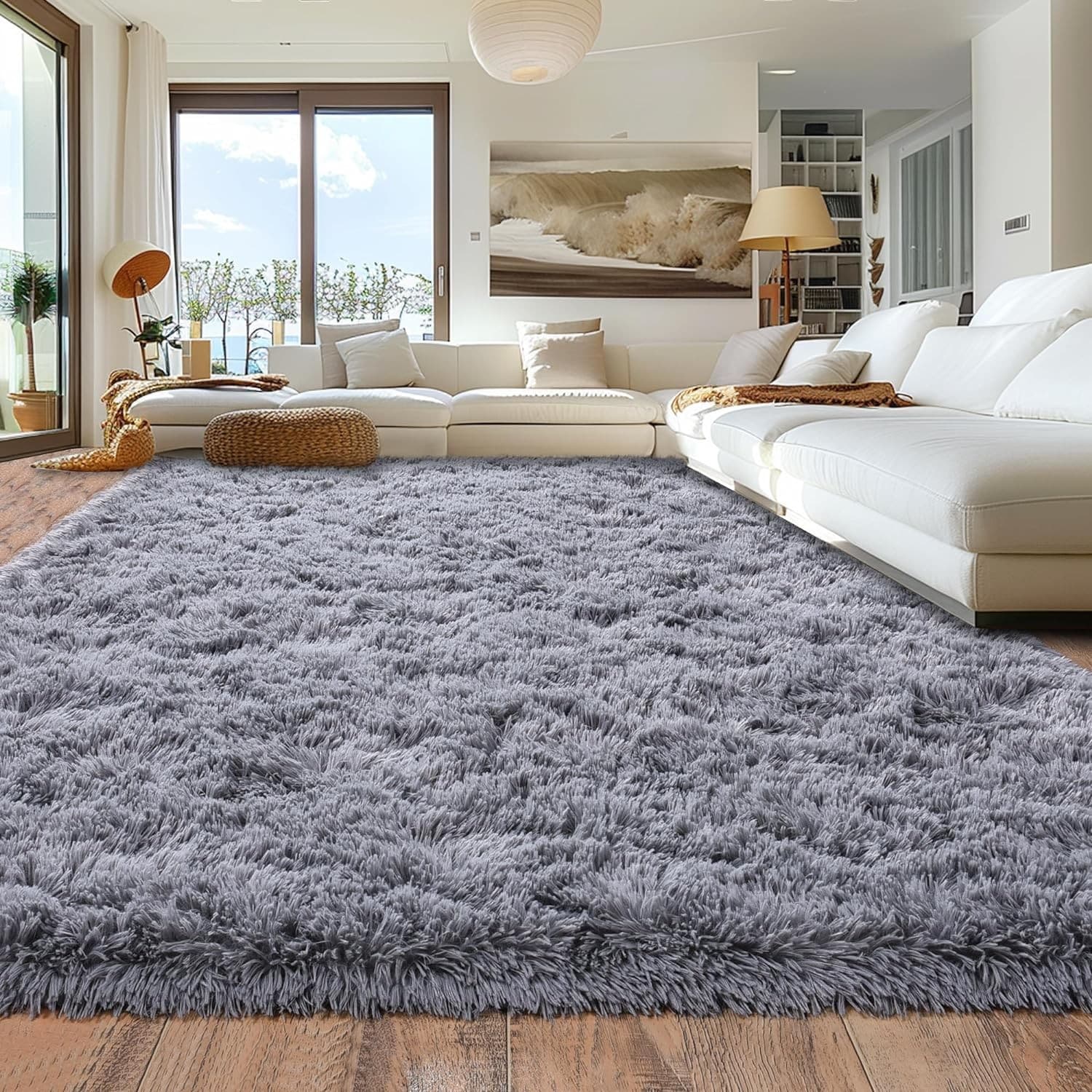 WISH TREE Grey Area Rugs for Bedroom Living Room 9x12 Feet Ultra Soft Fluffy Rug for Dorm Indoor Carpet Plush Rugs for Kids Girls Room Home Decor