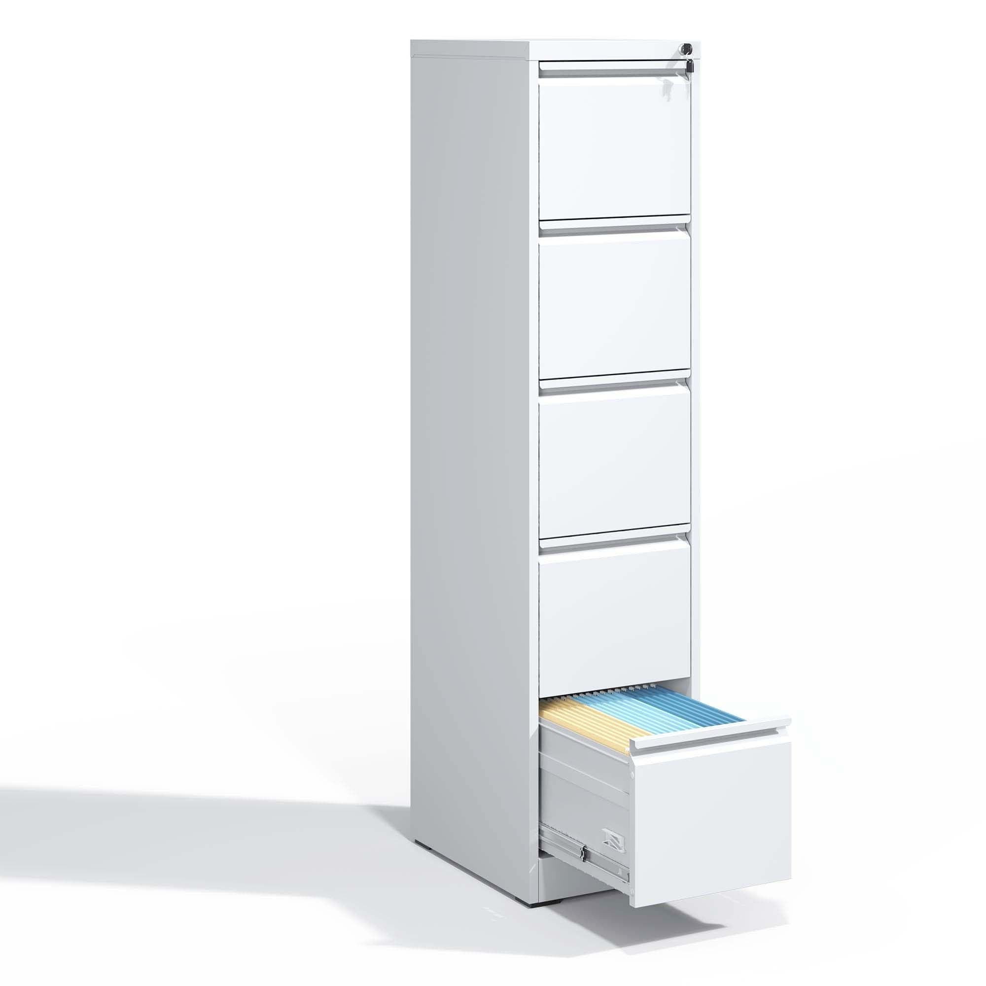 UOI - 15 inch x 18 inch x 64 inch White Metal 5 Drawer Vertical File Cabinet with Lock