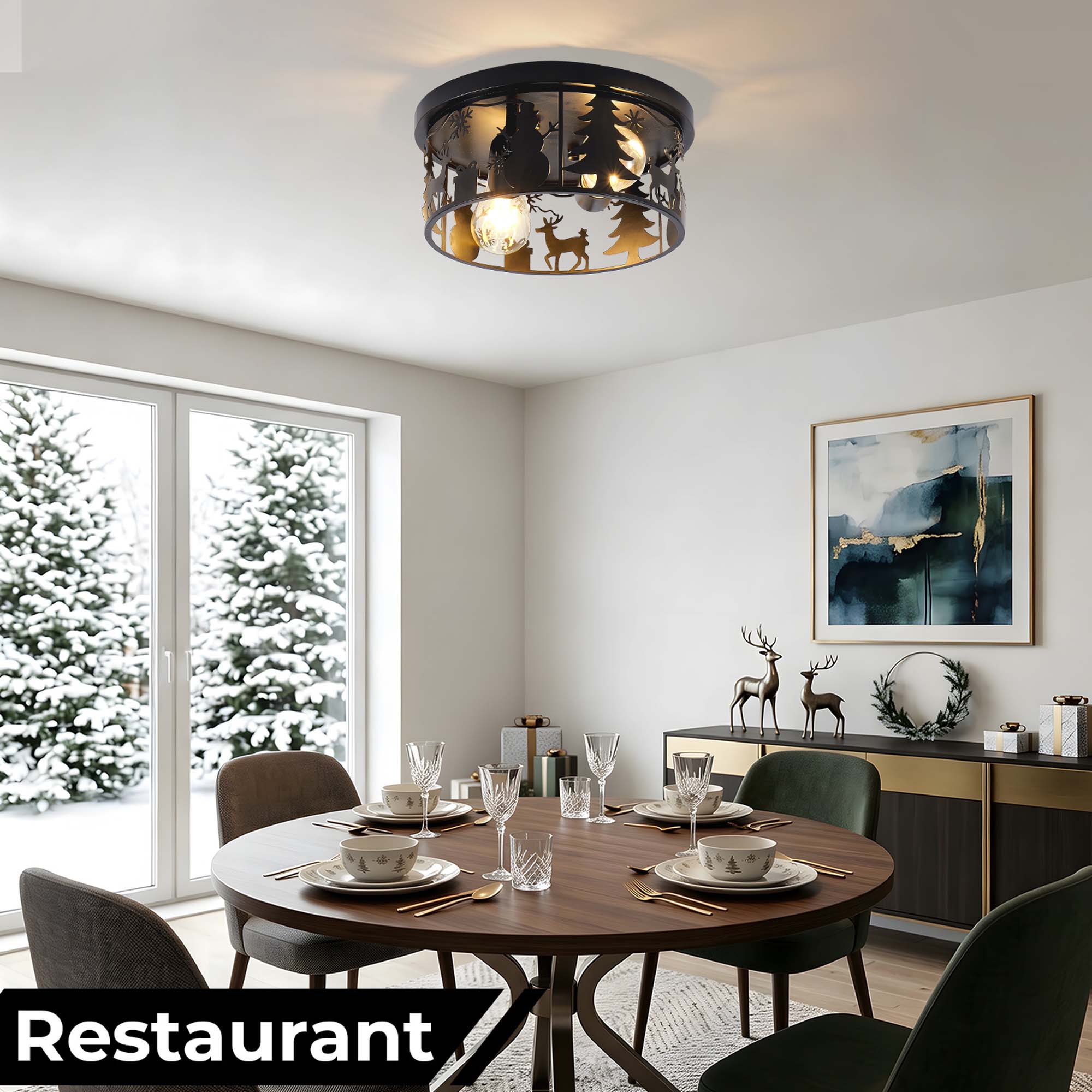 2-Light Matte Black Industrial Ceiling Light Round Farmhouse Flush ...