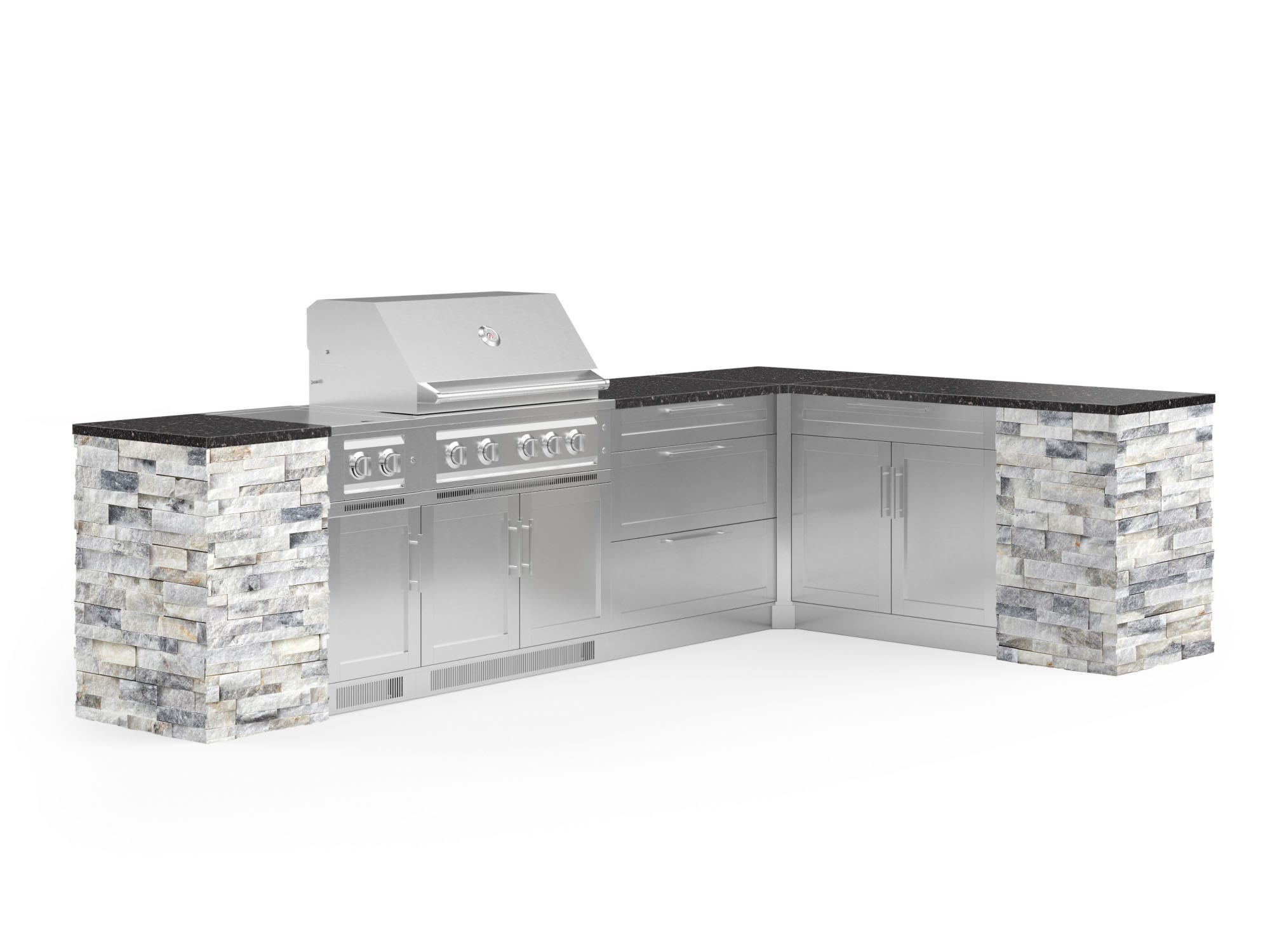 NewAge Products 69548 Signature Series Cabinets Platinum Grill 11 -Piece 133.94-in W x 25.5-in D x 51-in H Modular Outdoor Kitchen Set 7 Burners