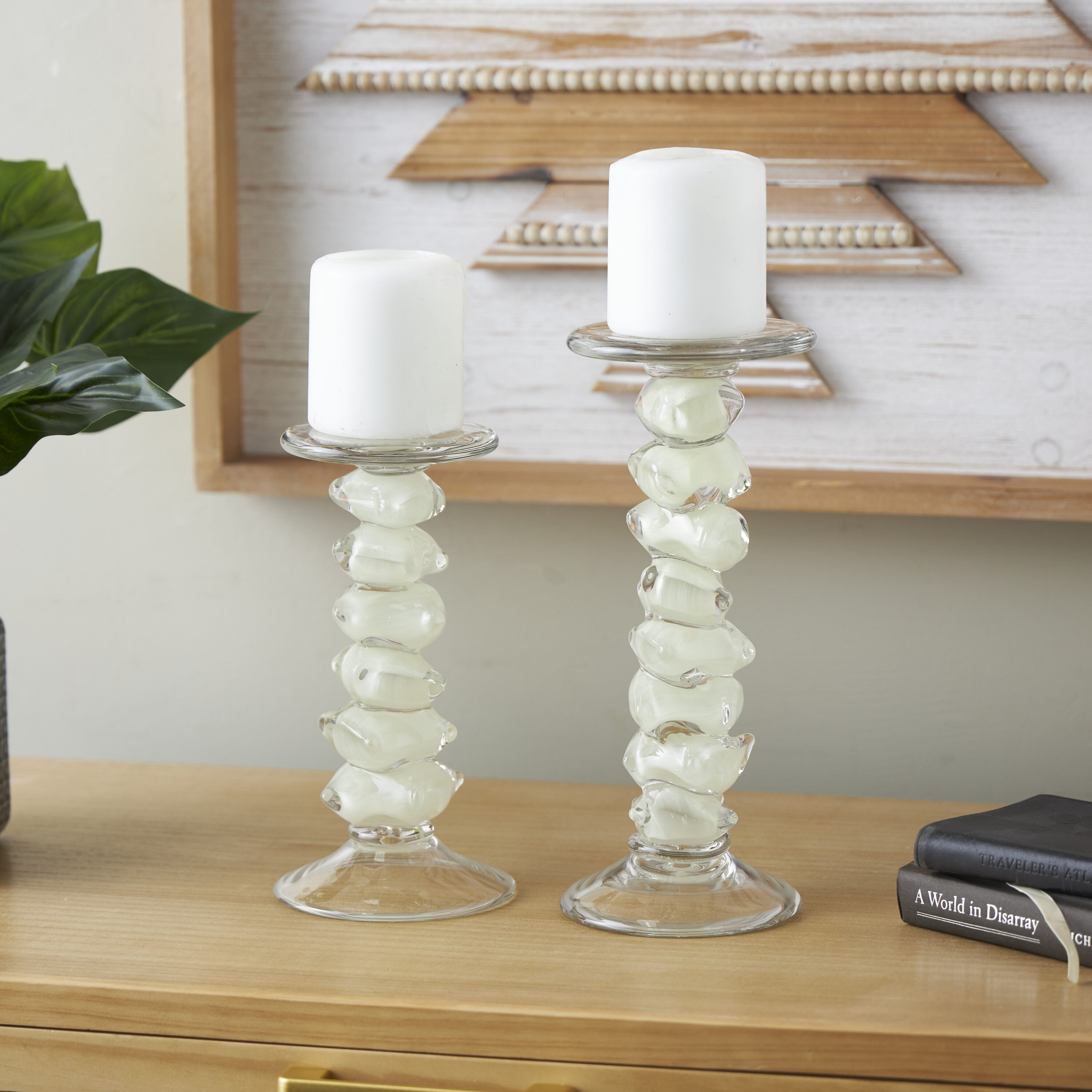 Grayson Lane 821327 2 Candle Glass Pillar Candle Holder