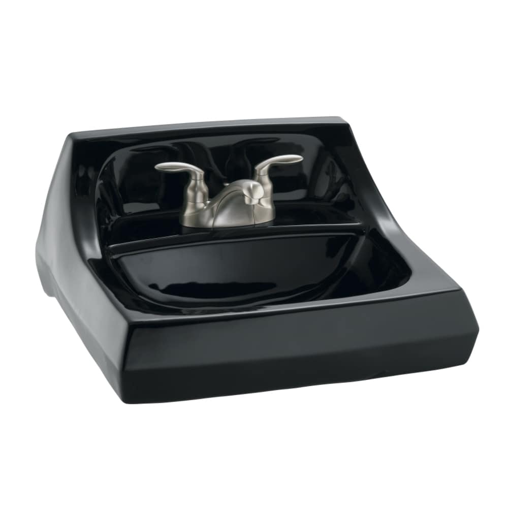 KOHLER 2005-7 Kingston Vitreous China 18.1250-in Wall-mount Rectangular Traditional Black Black Bathroom Sink