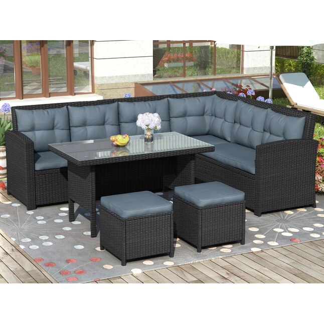 Clihome 6 Piece Patio Furniture Set Wicker Conversation With Cushions In The Sets Department At Com - Black Rattan Wicker Patio Chairs