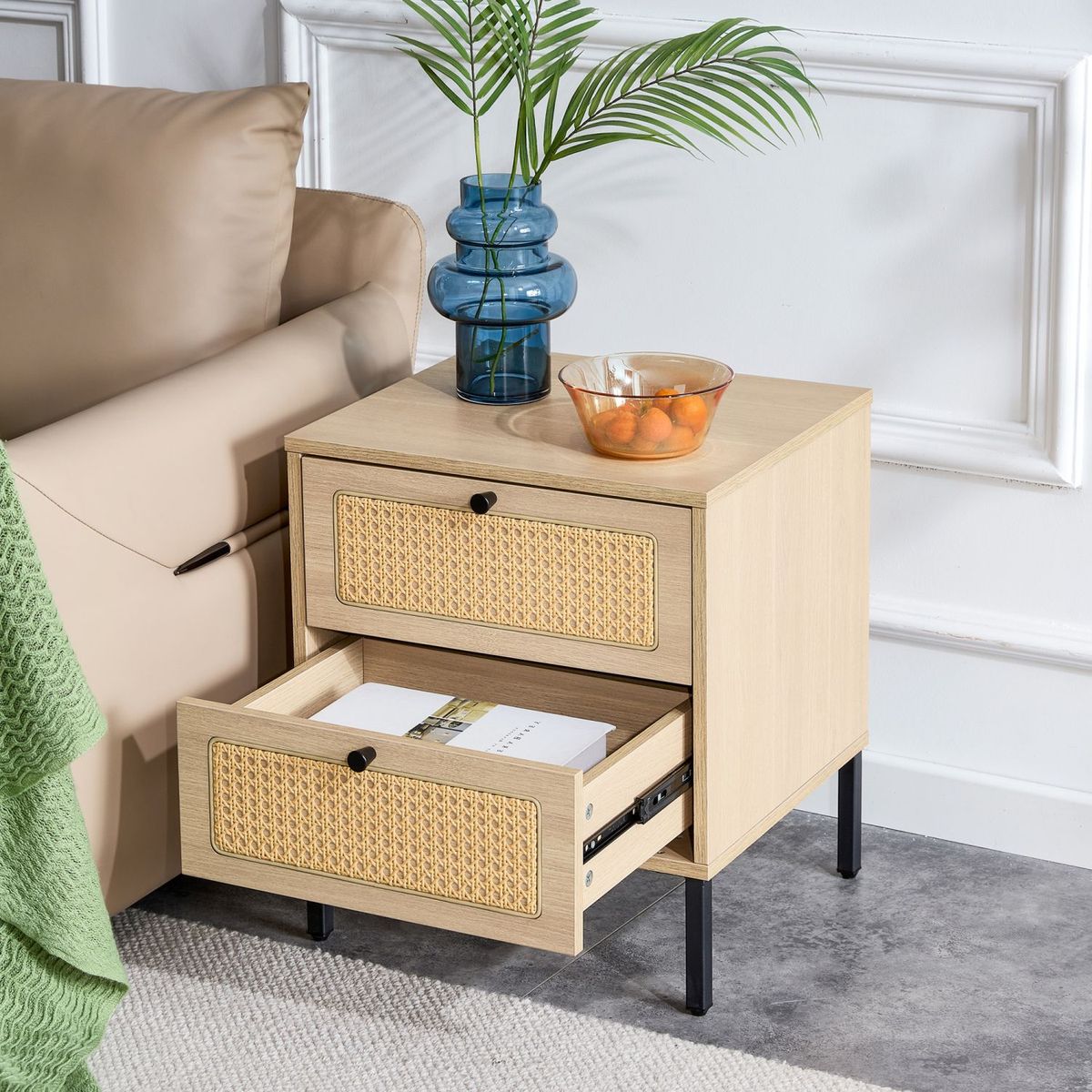 JASMODER Contemporary Natural Composite Nightstand with 1 Drawer ...