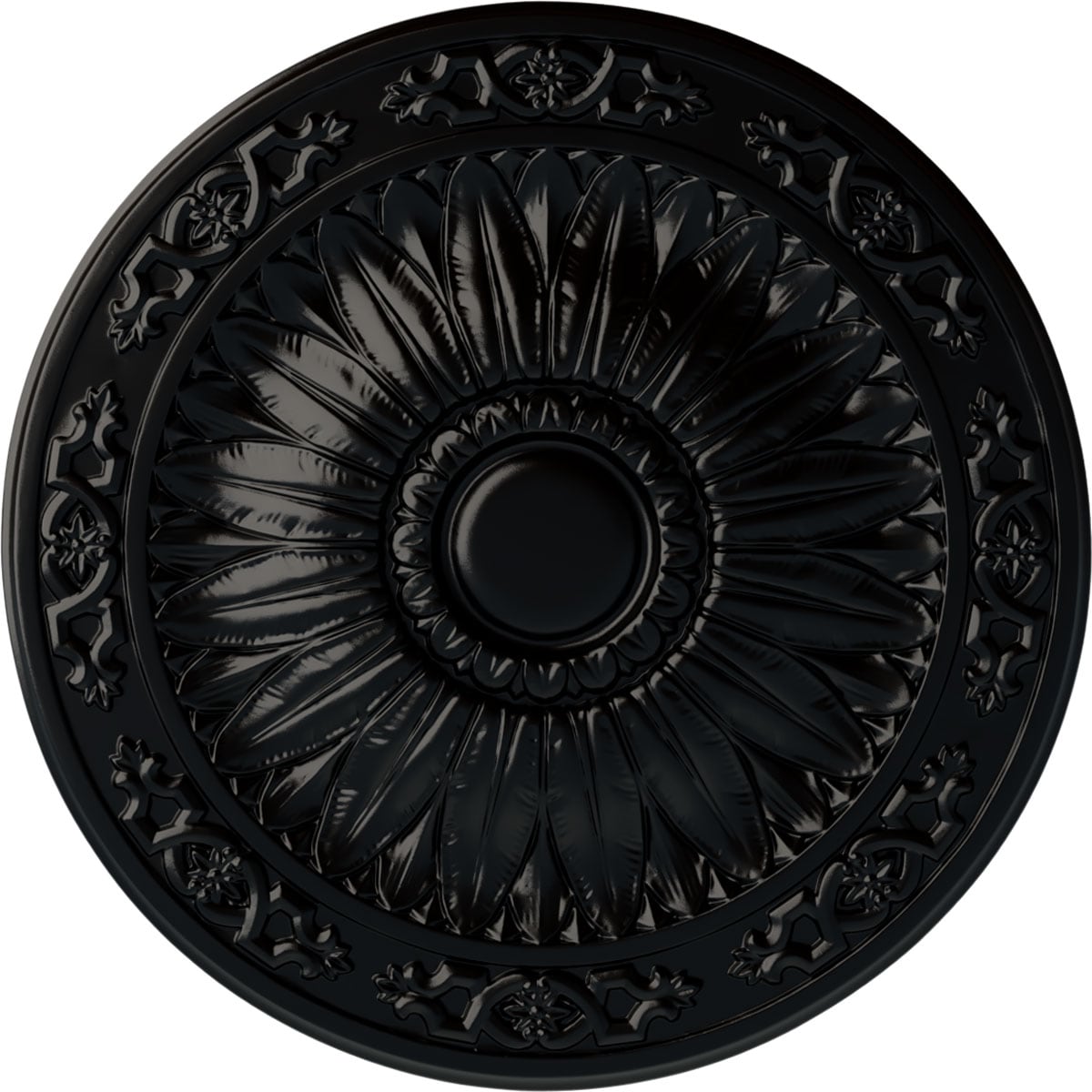 Ekena Millwork CM20LUBLF Lunel 20.25-in W x 20.25-in L Painted Jet Black Polyurethane Whole Ceiling Medallion