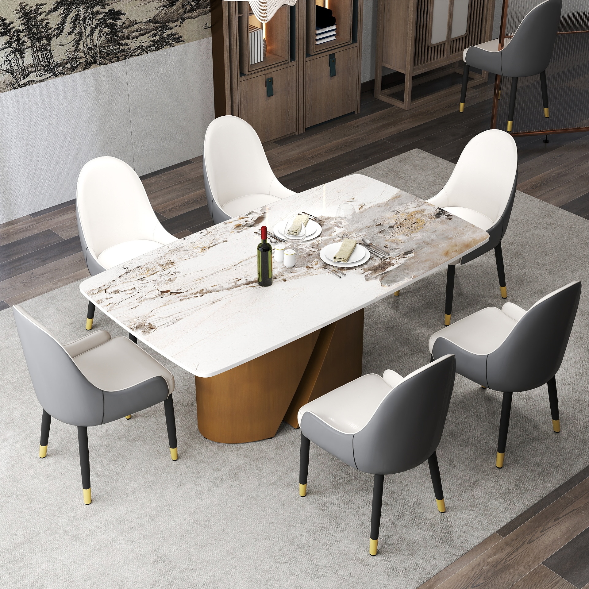 BuotiqHom DH-AT-18AP-L14G 71 in. Pandora Contemporary/Modern Dining Table, Ceramic with Primed Metal 71-in L x 29.5-in H
