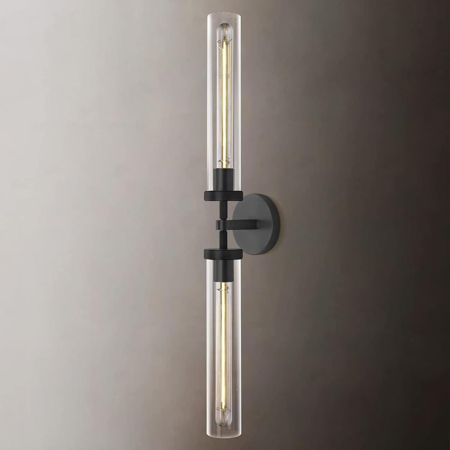 Mektix Modern Brass Gold 2Light Knurled Wall Sconces 30in Double Glass Sconces Wall Lighting Bathroom Vanity Light Sconces Wall Lights for Living Room Bedroom Hallway Kitchen Bathroom Mirror