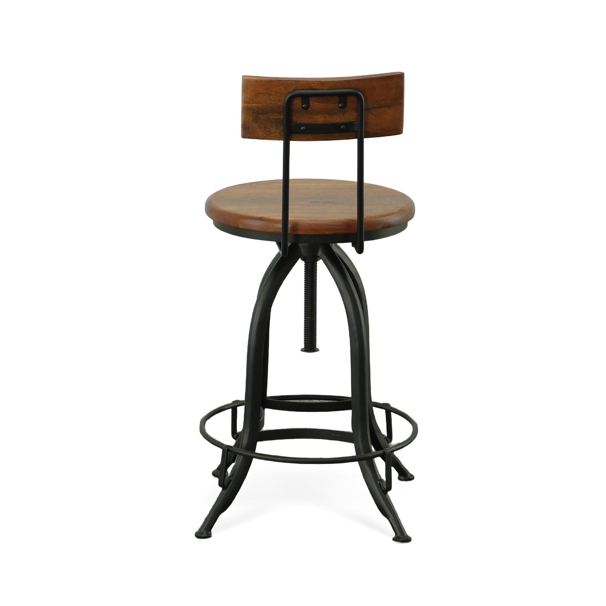 Chestnut and Black Adjustable Swivel Bar Stool with Wood Seat