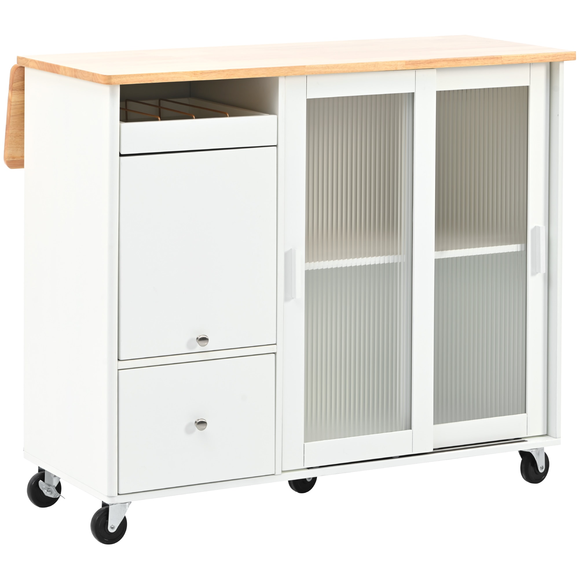 Runesay Blue Mdf Base with Mdf Wood Top Rolling Kitchen Island (26.97-in x 44.03-in x 37-in)