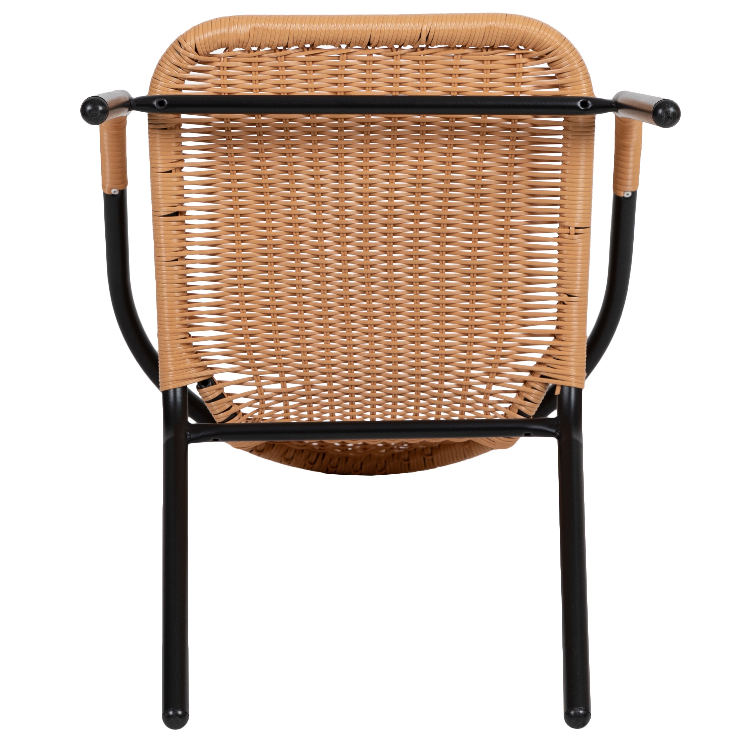 Beige Rattan and Black Steel Patio Dining Chairs, Set of 2
