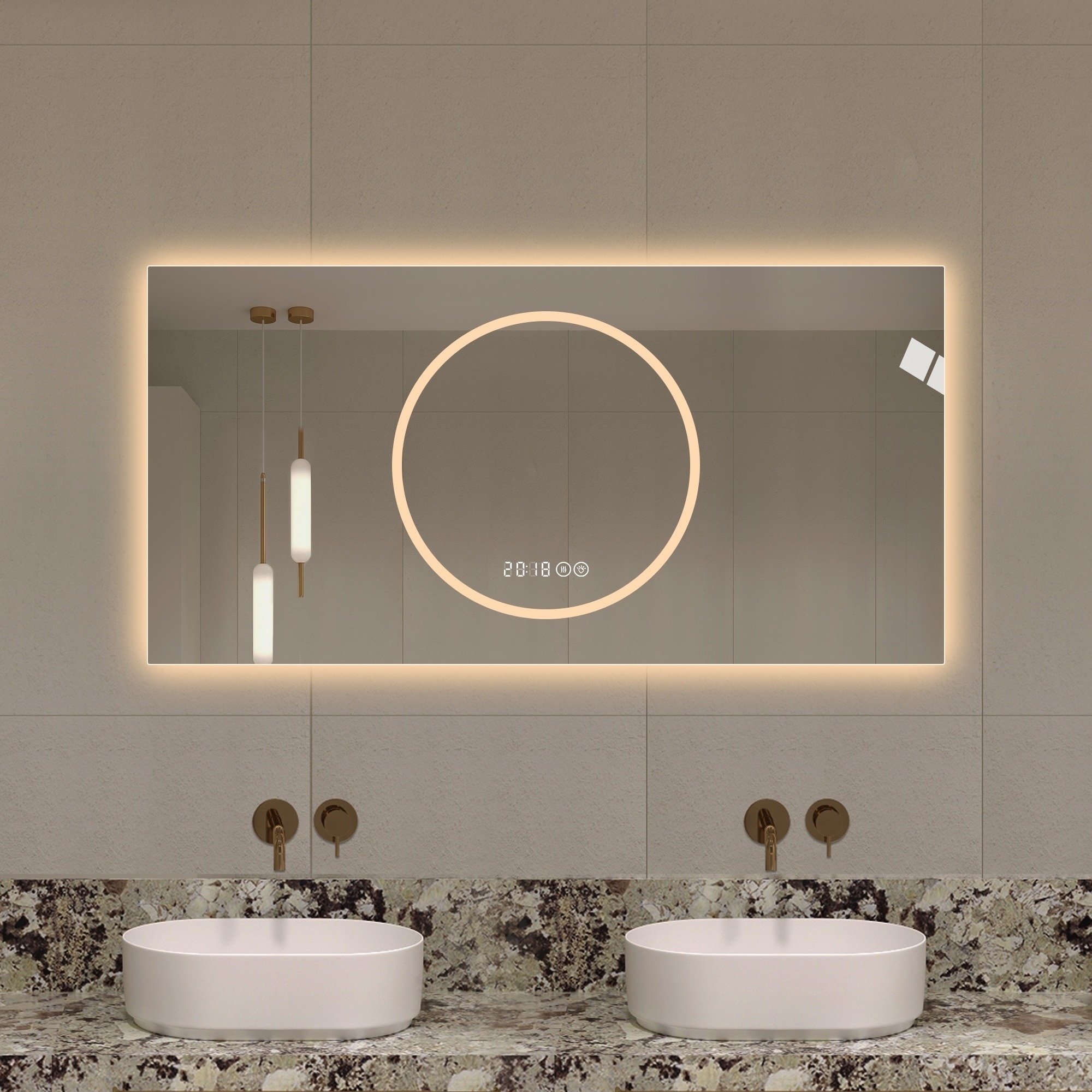 IAK 48 inch x 24 inch Antique Silver LED Bathroom Mirror with Anti-Fog and 3 Color Dimmable Lighted Vanity Mirror for Wall Mounted