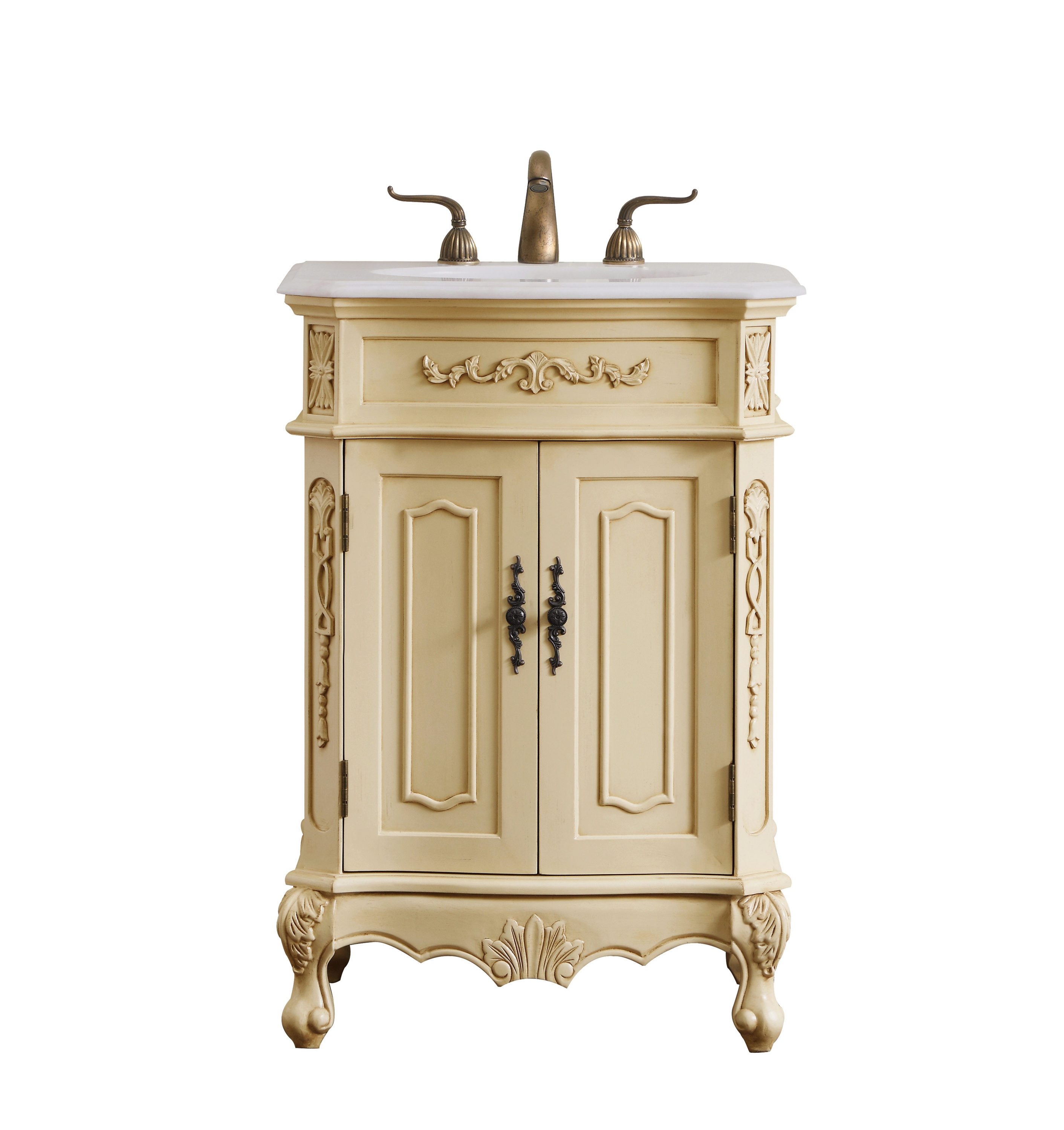 Elegant Decor HF30372LT Home Furnishing 24-in Light Antique Beige Undermount Single sink Bathroom Vanity with White And Brown Vein Marble Top