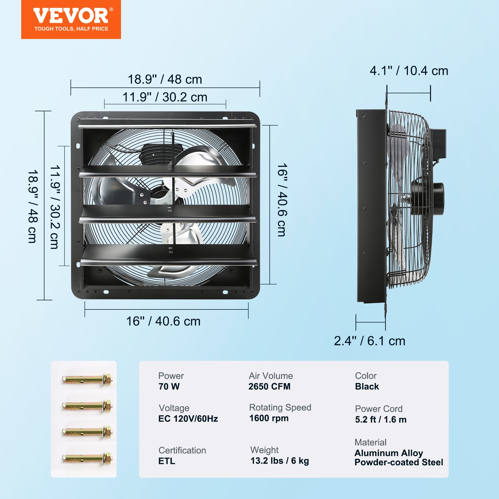 VEVOR Shutter Exhaust Fan 24-in Silver Plastic in the Door Frame Fans  department at