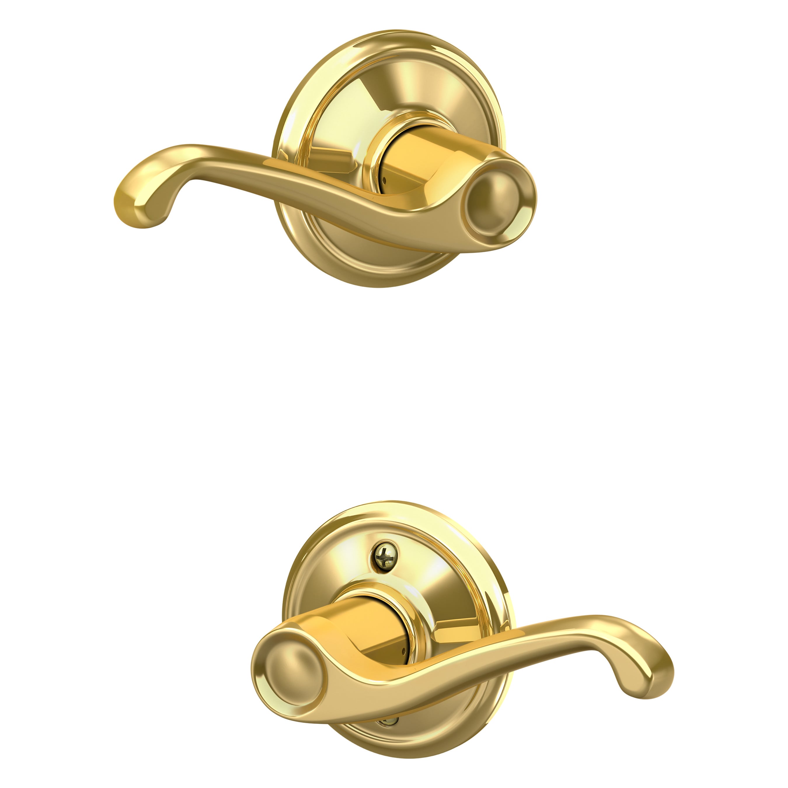 Schlage F10 V FLA 605 Flair Polished Brass Interior Hall/Closet Passage Door Handle