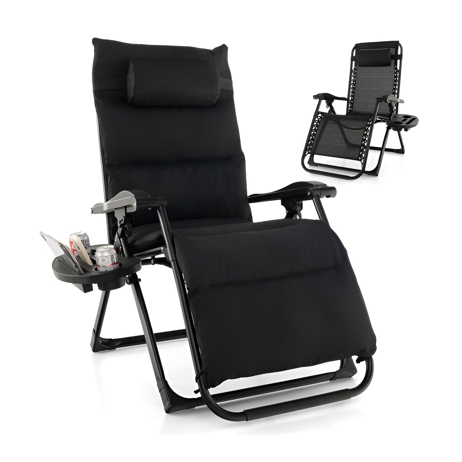 Slickblue - Folding Zero Gravity Lounge Chair Adjustable Recline and Removable Cushion Cup Holder...