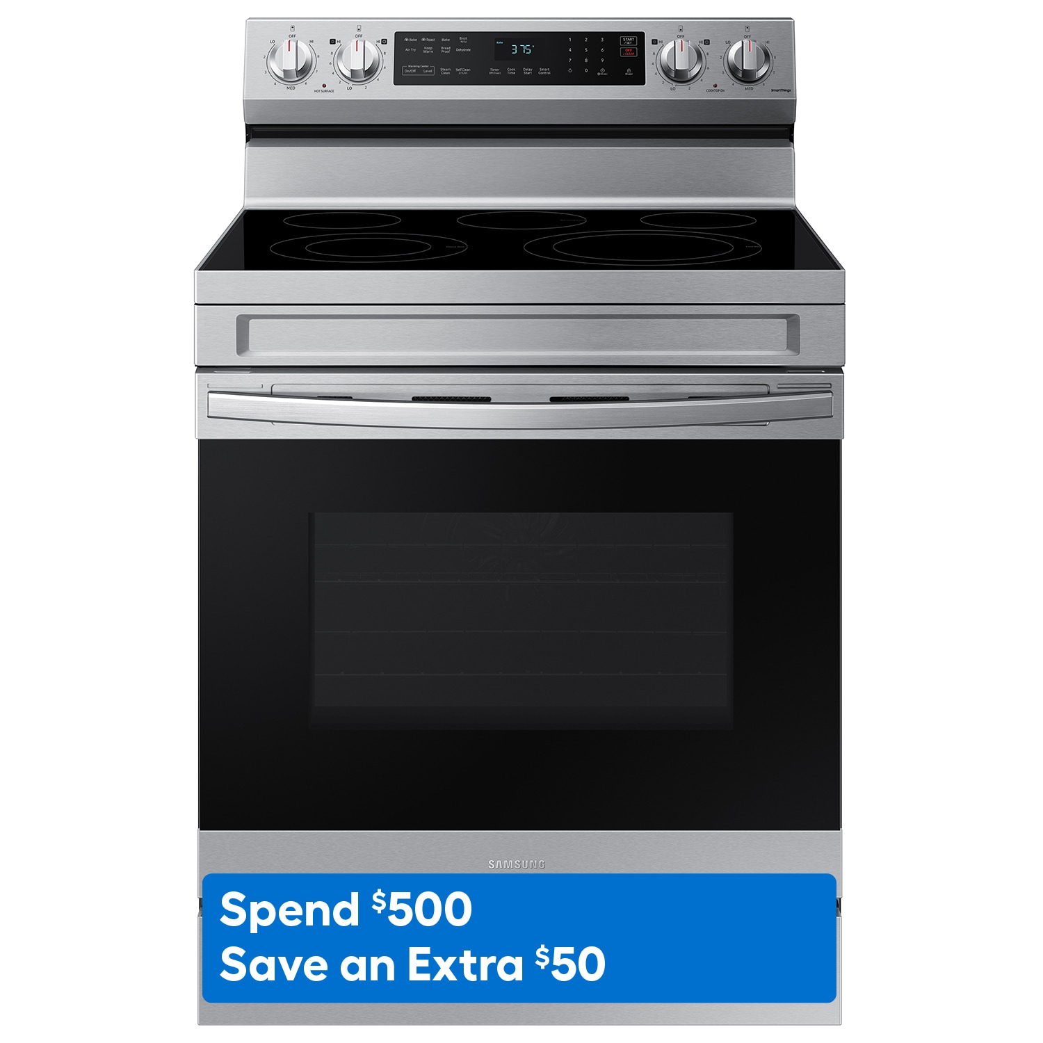 Samsung 30-in Glass Top 5 Burners 6.3-cu ft Self-Cleaning Air Fry  Convection Oven Freestanding Smart Electric Range (Fingerprint Resistant  Stainless Steel) in the Single Oven Electric Ranges department at Lowes.com