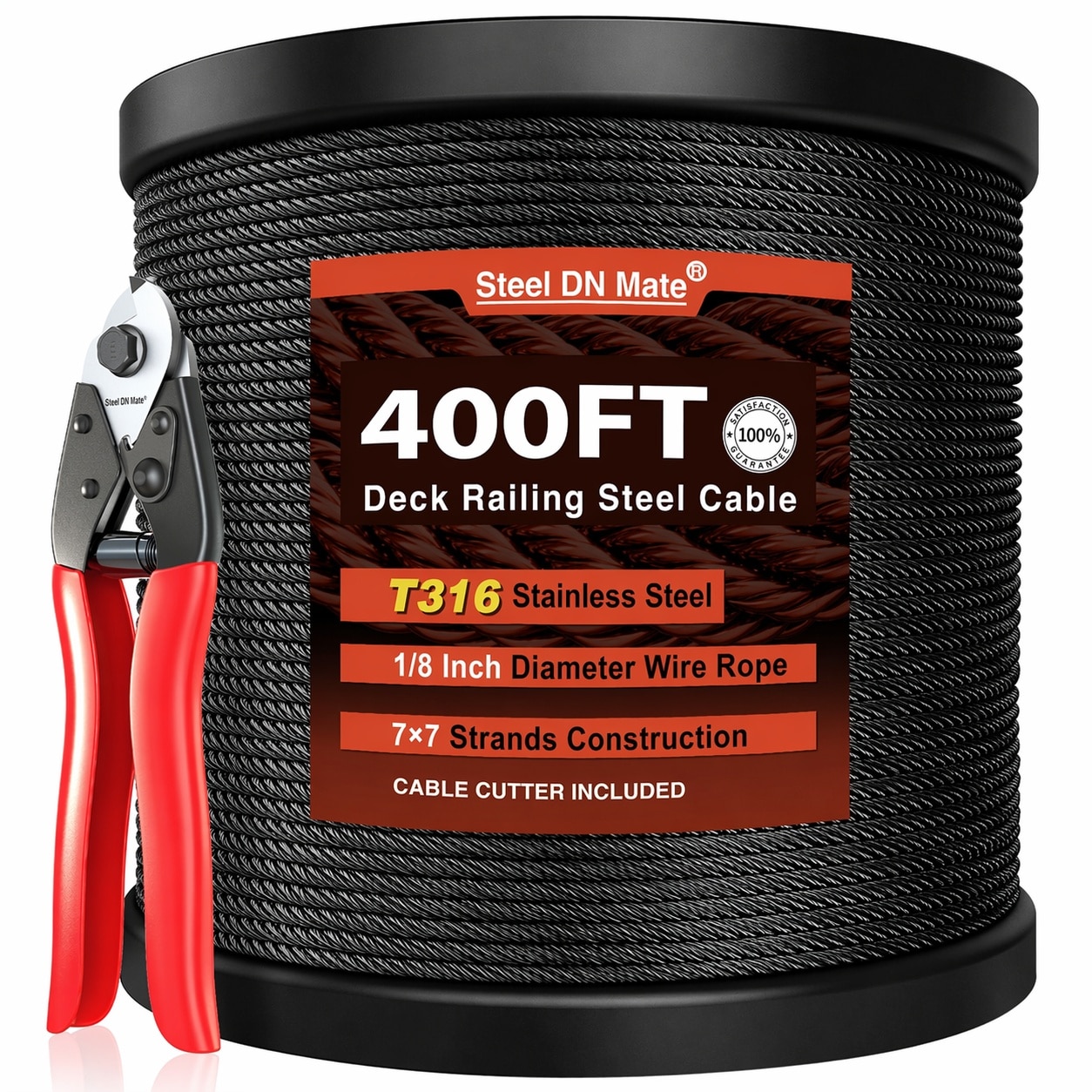 Oyezvary  400ft Black Cable Railing Wire Rope T316L Marine Grade Stainless Steel 7x7 Strand 1 8 Inch for Stair Deck Fence Shade Sail System with