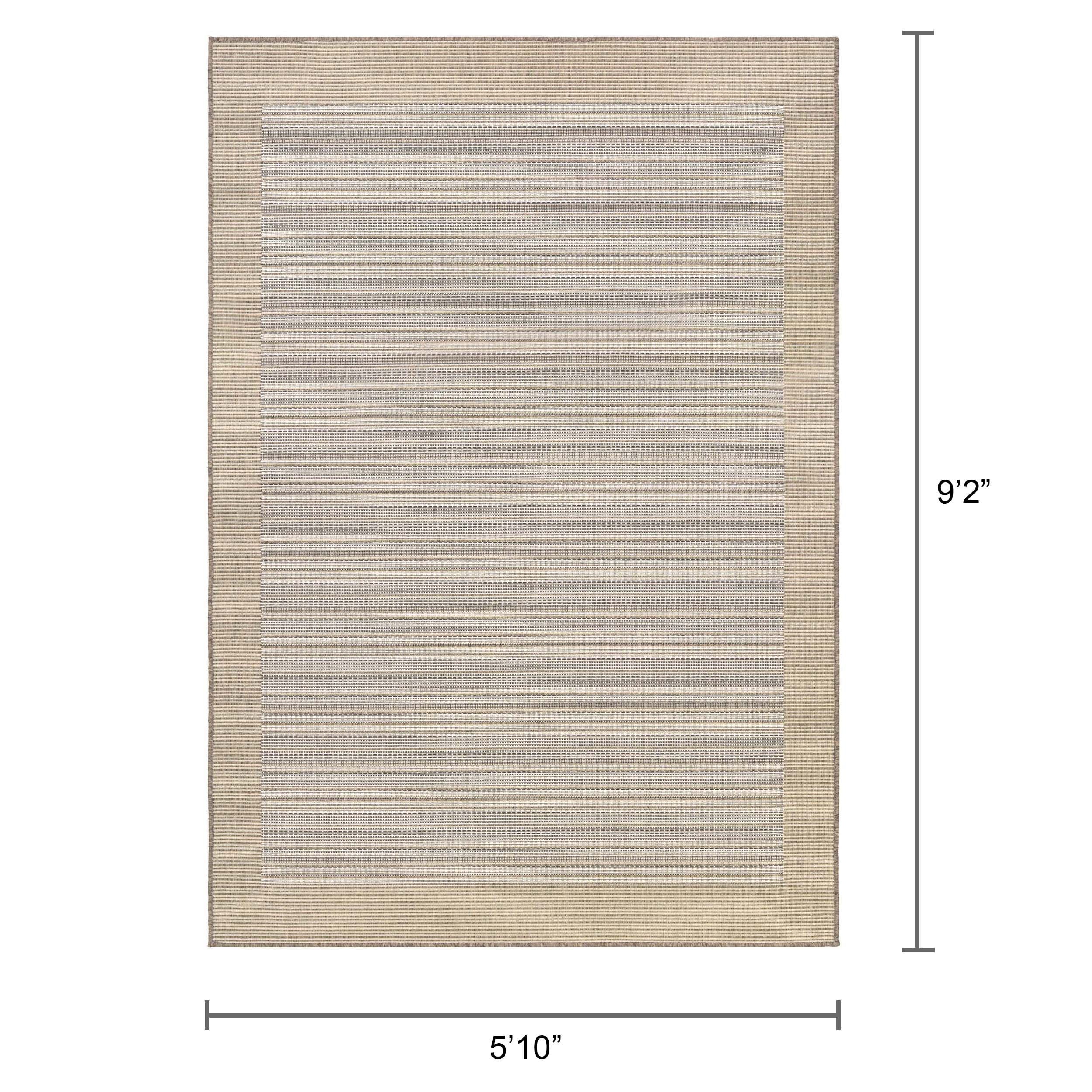 Ivory Stripe Easy-Care Synthetic 6' x 9' Outdoor Rug