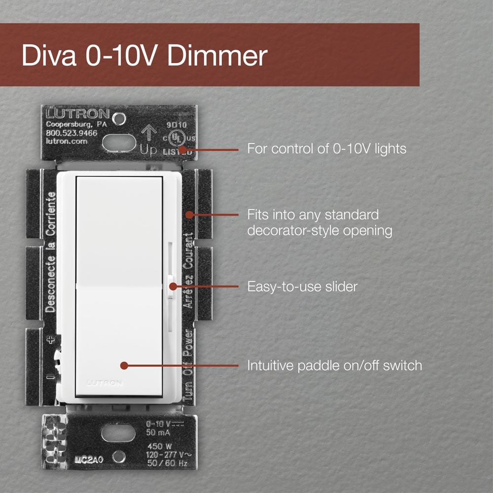 Lutron Diva Single-Pole/3-Way 0-10v Rocker Light Dimmer Switch, White in the Dimmers department Lowes.com