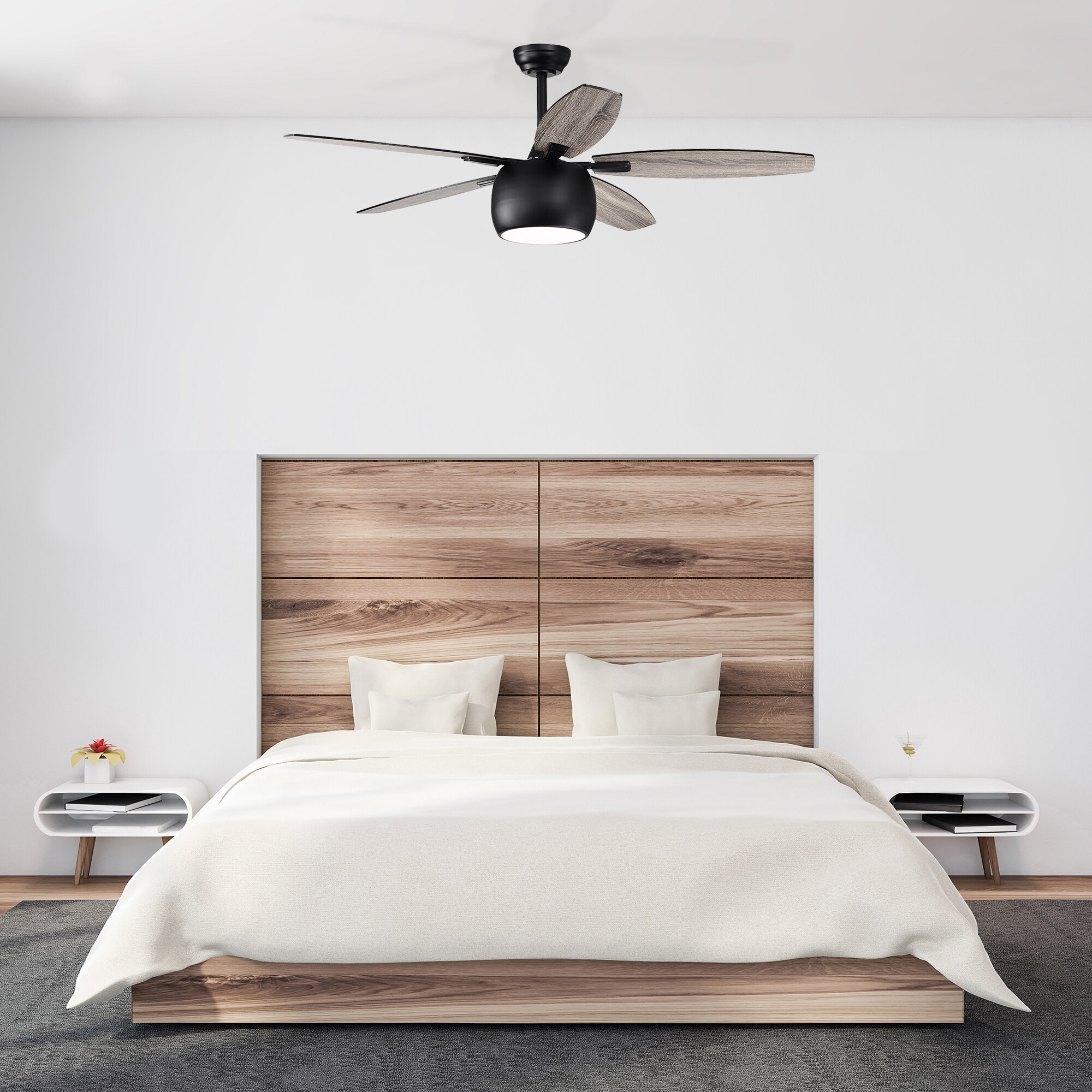 Matte Black 52" Ceiling Fan with Reversible Blades and LED Light
