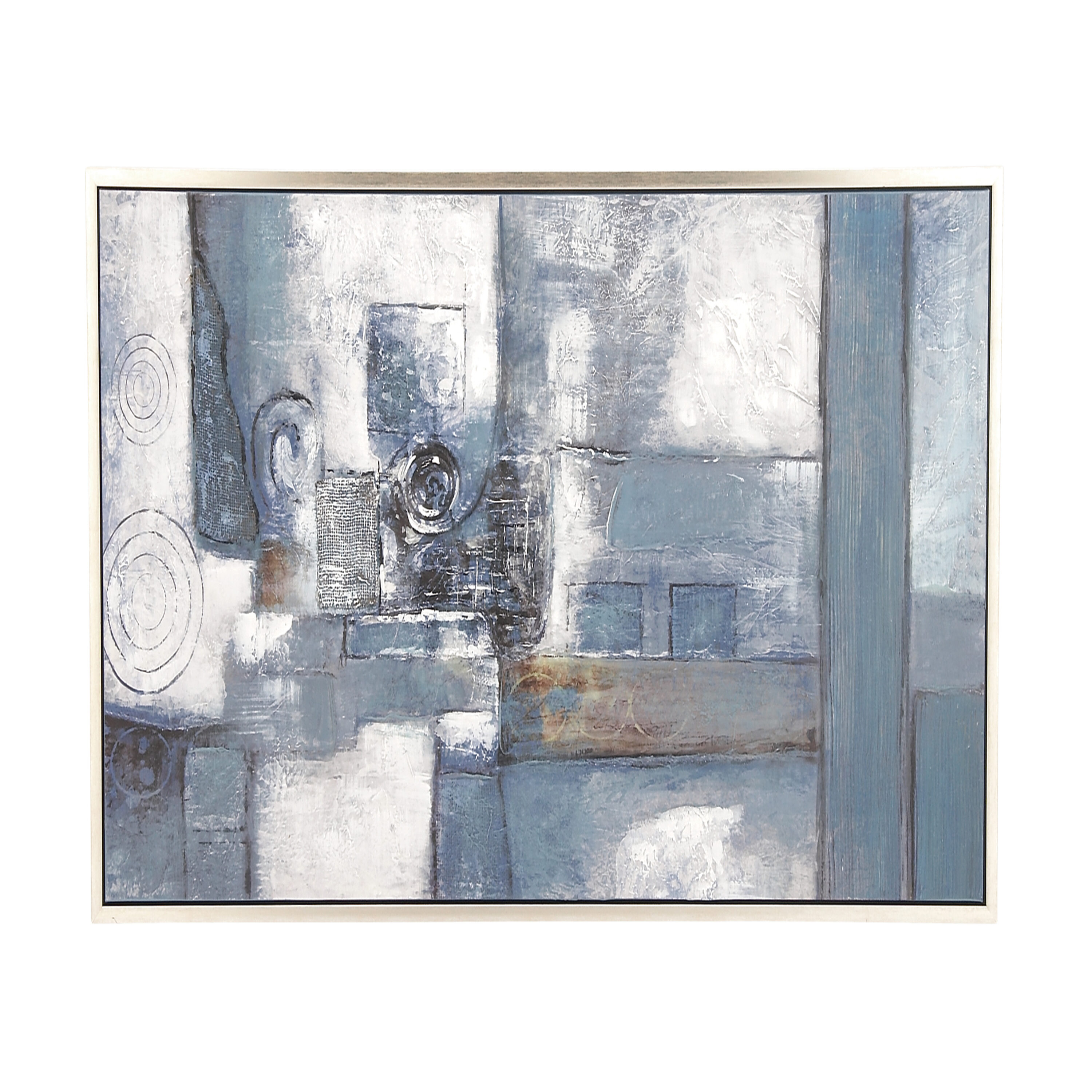 55" x 28" Blue and Gray Abstract Canvas Wall Art with Silver Frame