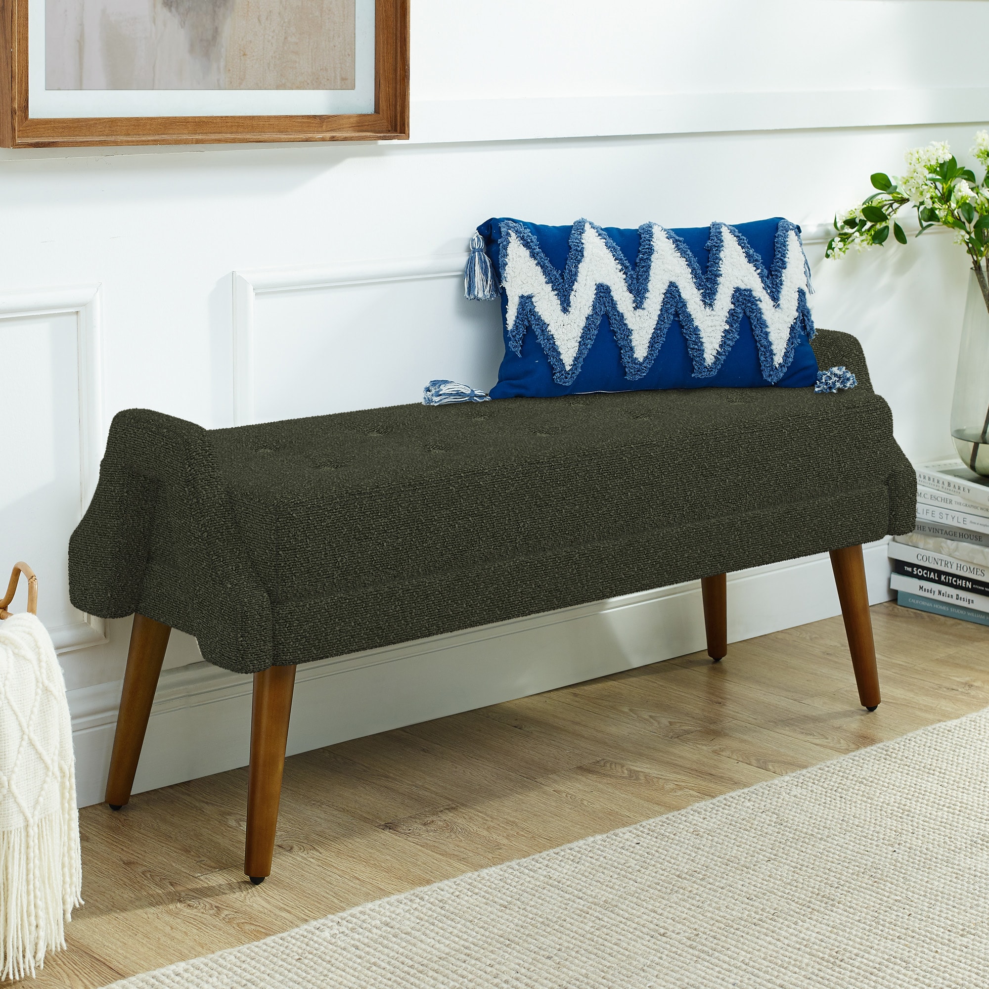 Lycvki BB-13 Casual Green Storage Bench with Storage 44.88-in x 8-in x 20.9-in