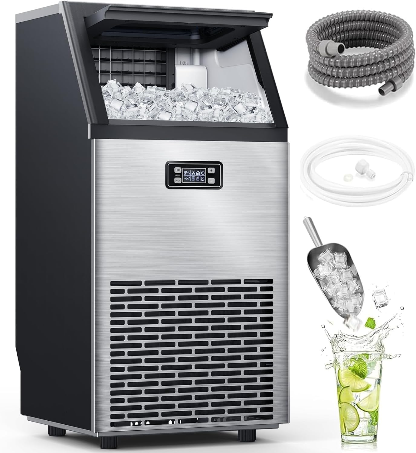 Kismile 100lb Commercial Ice Maker with 33lb Storage and Self Cleaning #Z5845AS