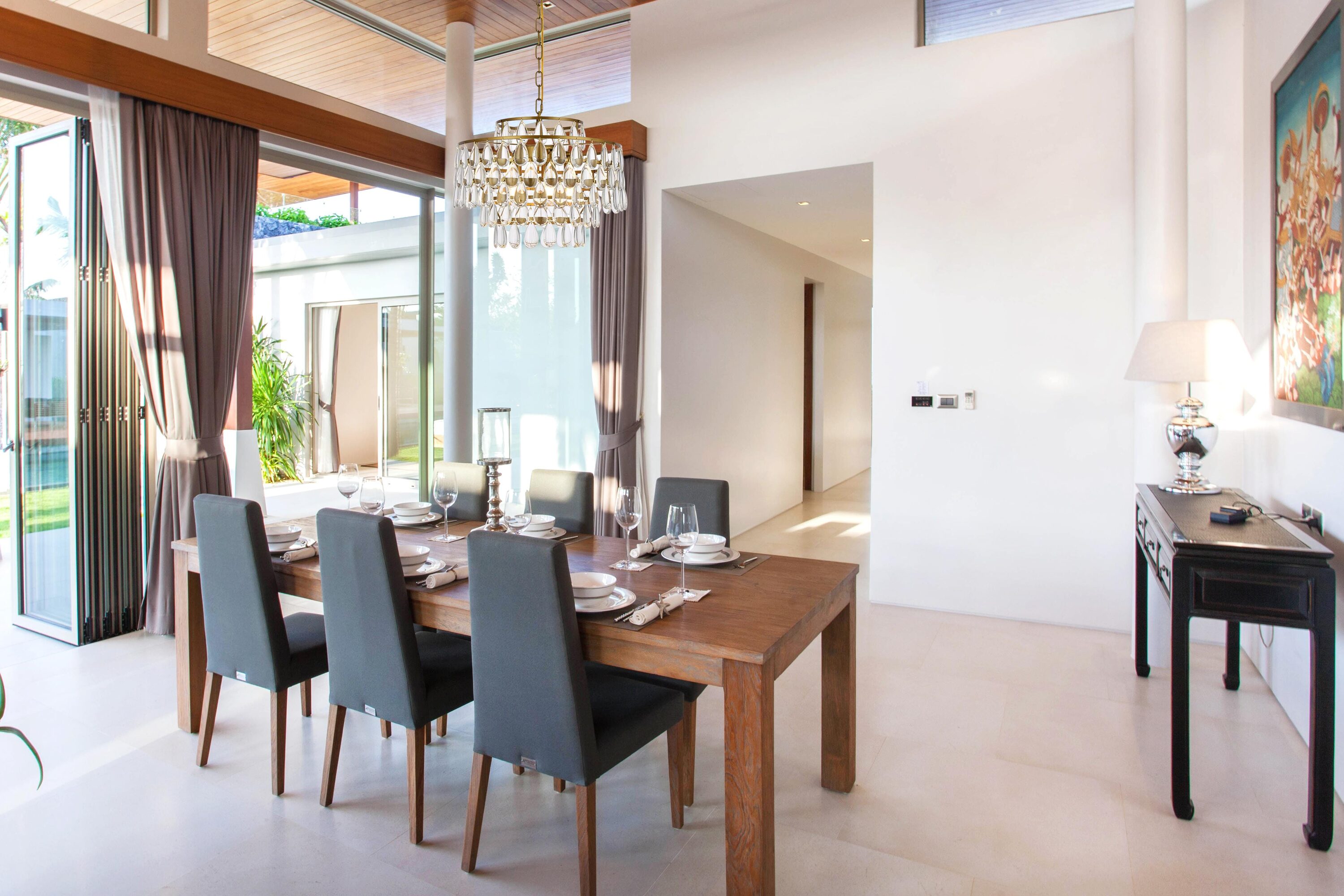 Elegant Brass and Crystal 5-Light Pendant Chandelier