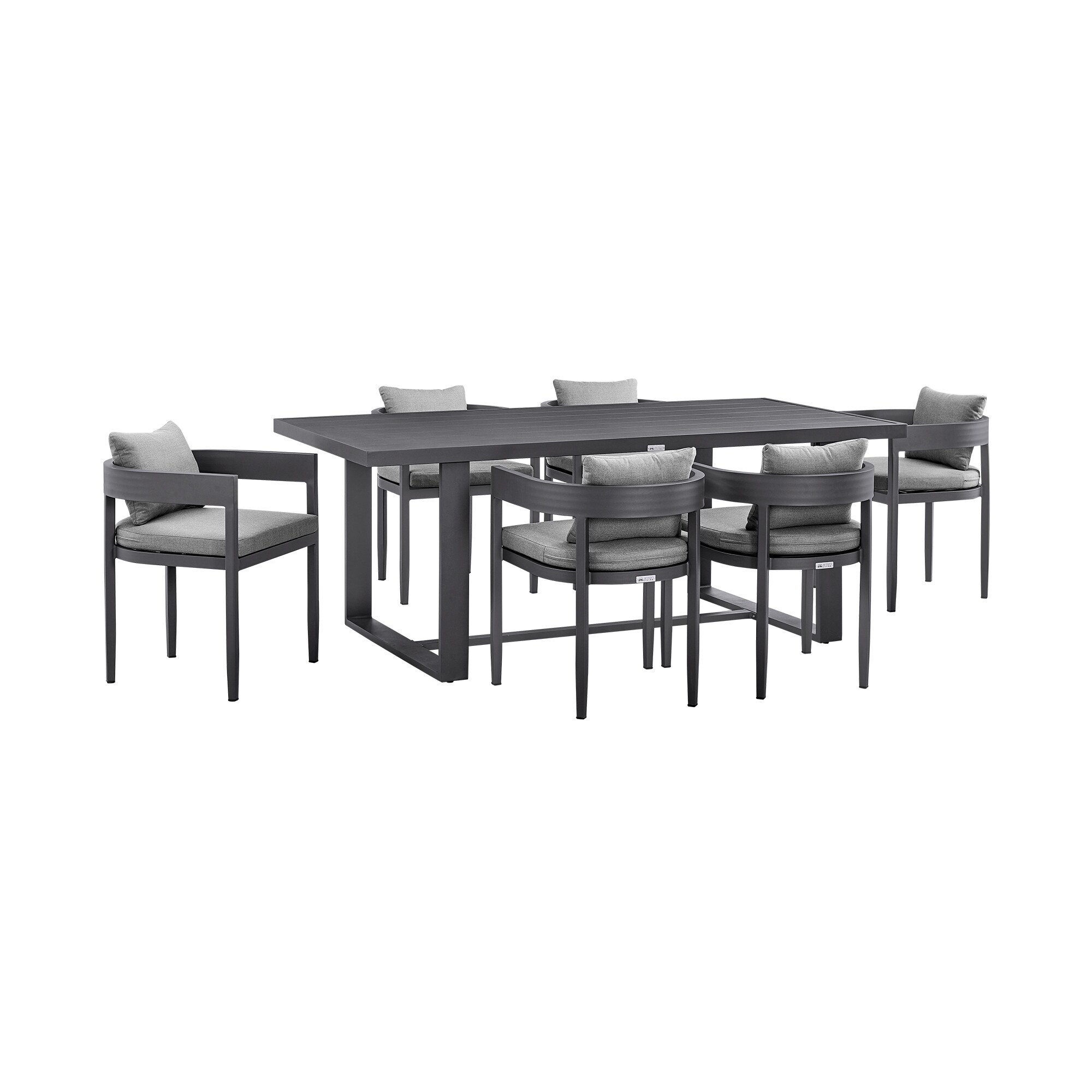 Armen Living SETODME7BLGRY 7 -Piece Black Patio Dining Set Aluminum Rectangle Table with 6 Gray Cushions Stationary Chairs
