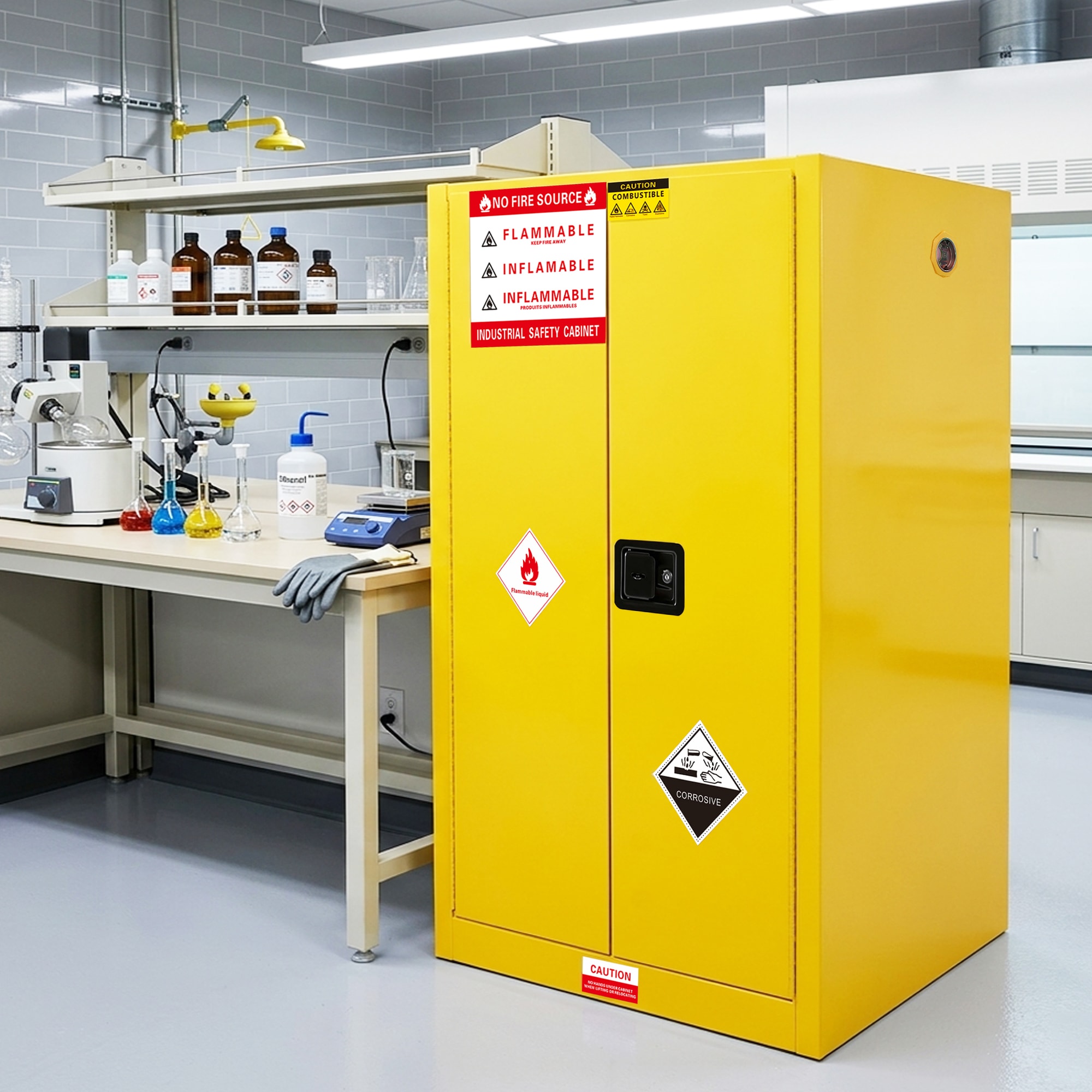 ModernLuxe 60 Gal Flammable Safety Cabinet 34InchW x 34InchD x 65InchH ColdRolled Steel Flammable Liquid Storage Cabinet 2 Manual Doors for Industrial UseYellow