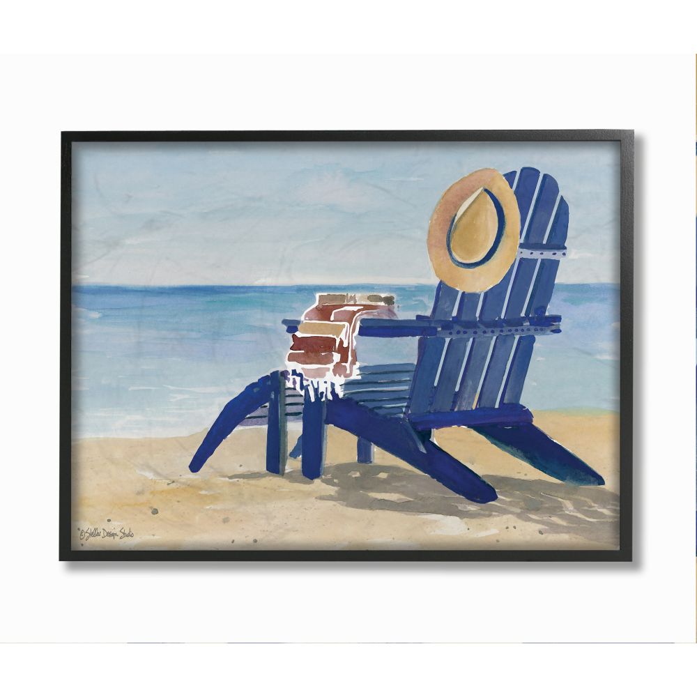 Stupell Industries Empty Blue Beach Chair with Hat Nautical Scene