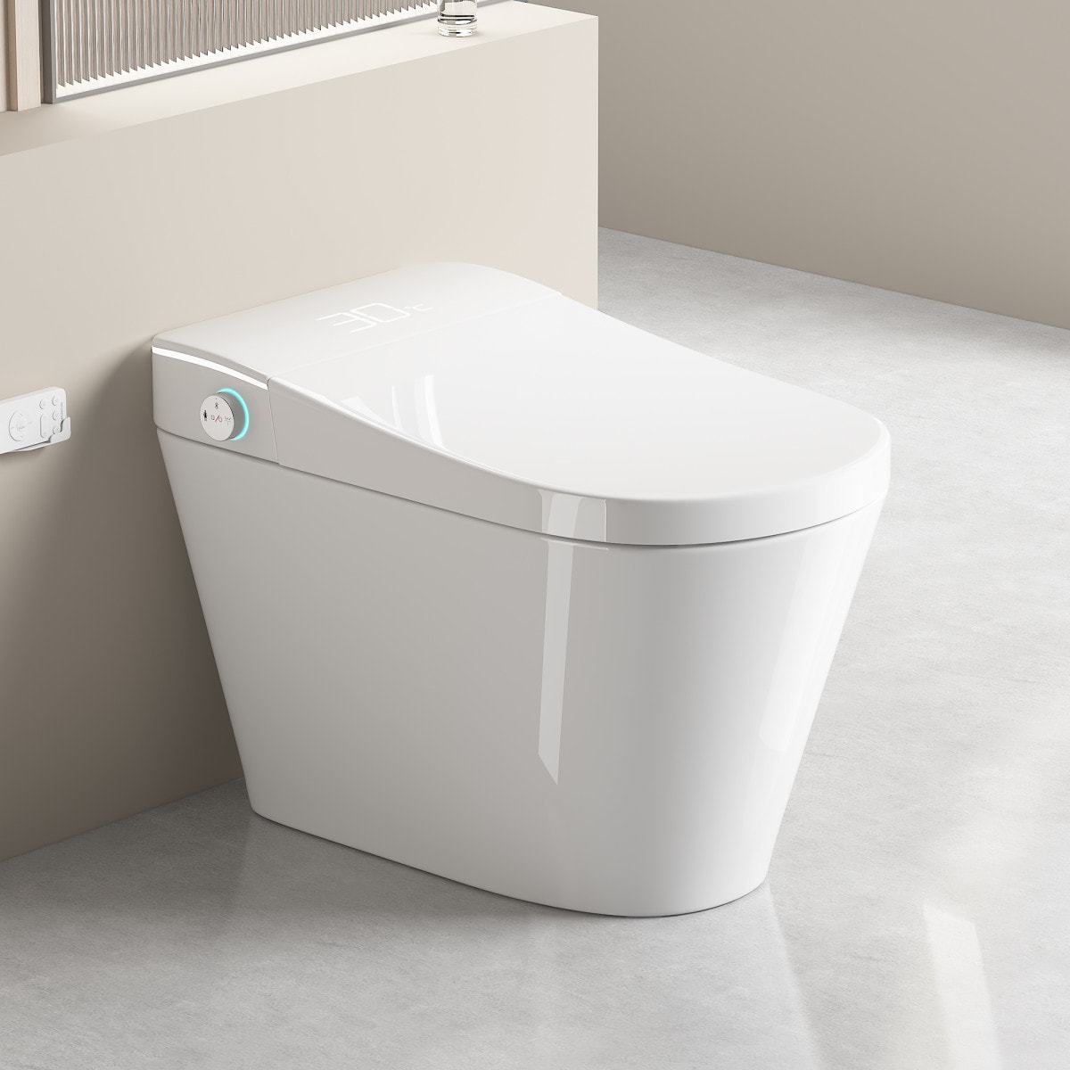 Wooakway One Piece Smart Bidet Toilet Elongated Chair Height Auto Lid Warm Water Dryer White WaterSense 1.28 GPF