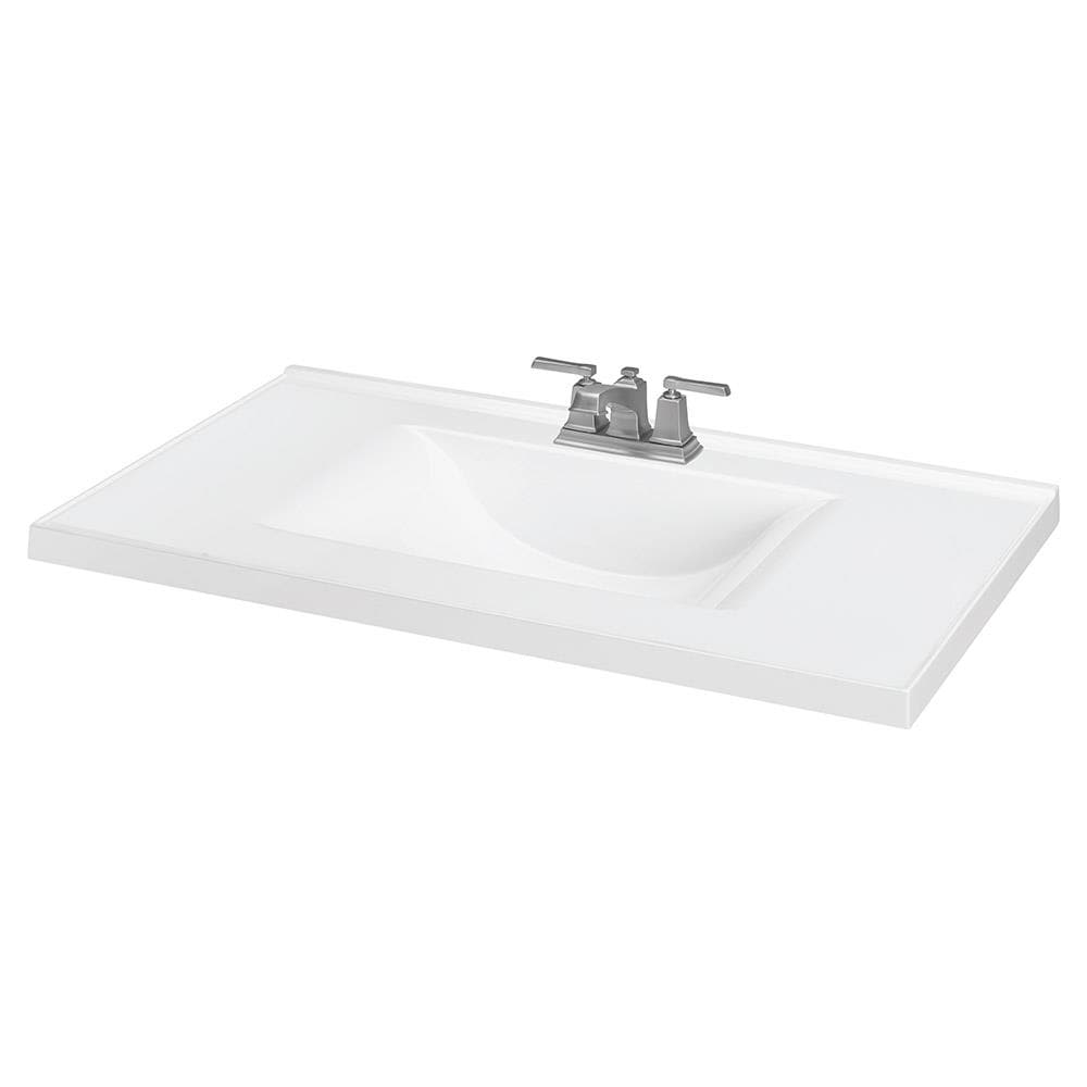 37 In White Cultured Marble Single Sink, Cultured Marble Vanity Top In White With Basin