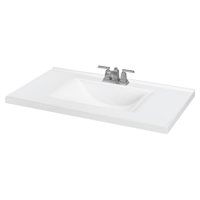 37 In White Cultured Marble Single Sink, How To Measure For Bathroom Vanity Top