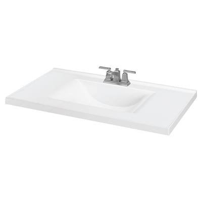 37 In White Cultured Marble Single Sink, Black Cultured Marble Vanity Top