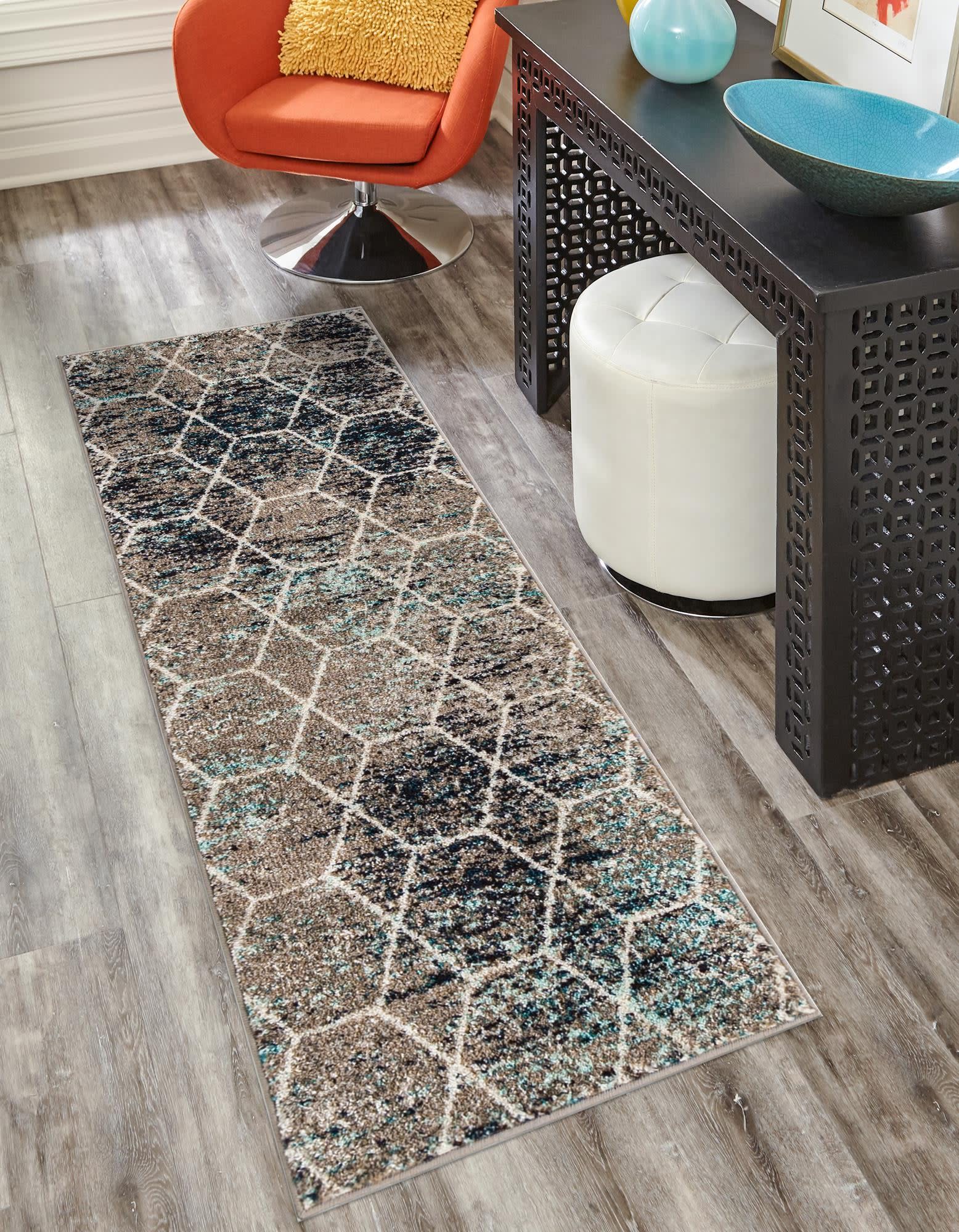 Unique Loom 3185470 Trellis Frieze 3 x 12 (ft) Loomed Polypropylene Blue Multi Rectangular Indoor Trellis Runner rug