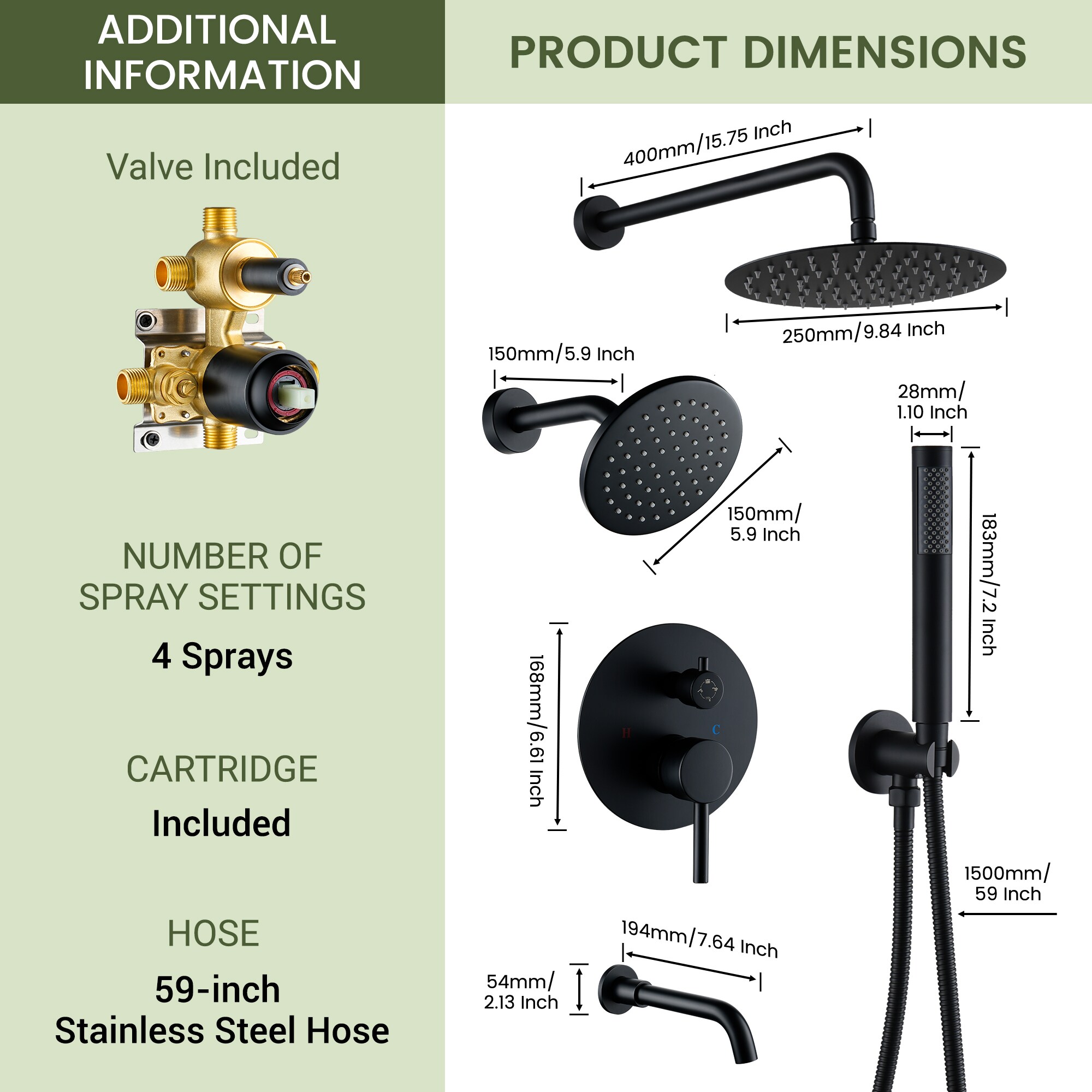 CASAINC M6201-A-10-BG Showerhead-Bar-Panels - View #10
