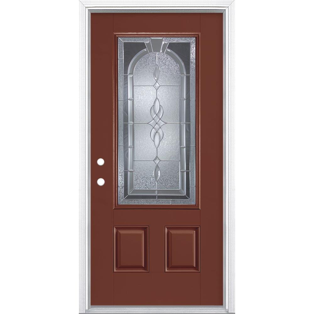 Masonite 896133 Hampton 36-in x 80-in Fiberglass 3/4 Lite Right-Hand Inswing Fox Tail Painted Single Front Door with Brickmould Insulating Core