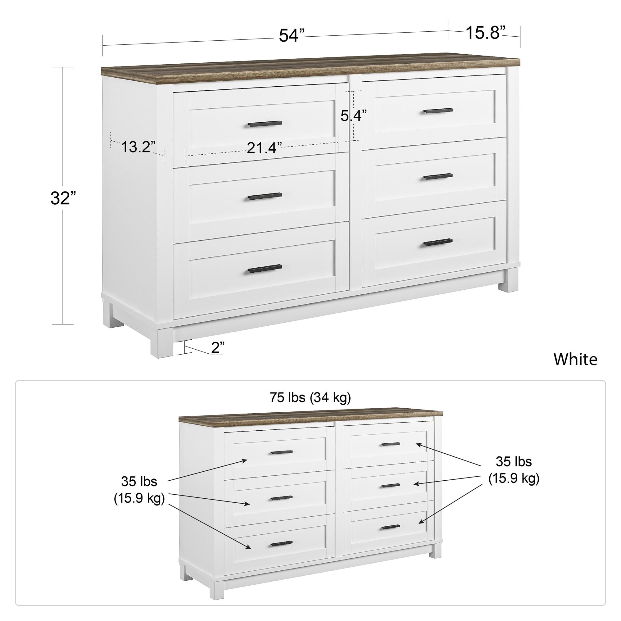 Ameriwood Home Carver Oxford White 6-Drawer in the Dressers department ...
