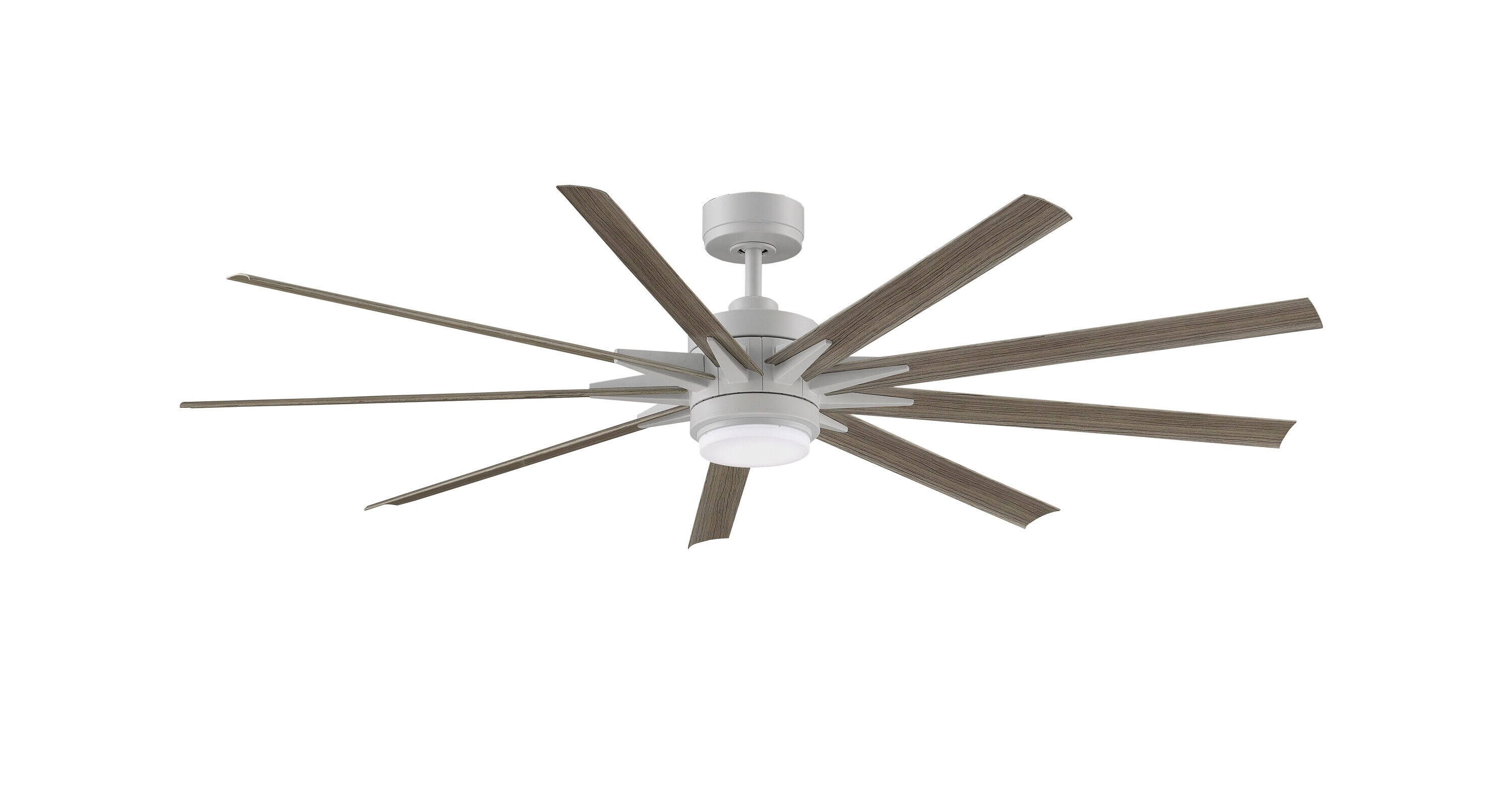 Odyn Custom 72-in Matte White Color-changing LED Indoor/Outdoor Smart Ceiling Fan with Light Remote (9-Blade) Walnut | - Fanimation FPD8152MWW-72WEW