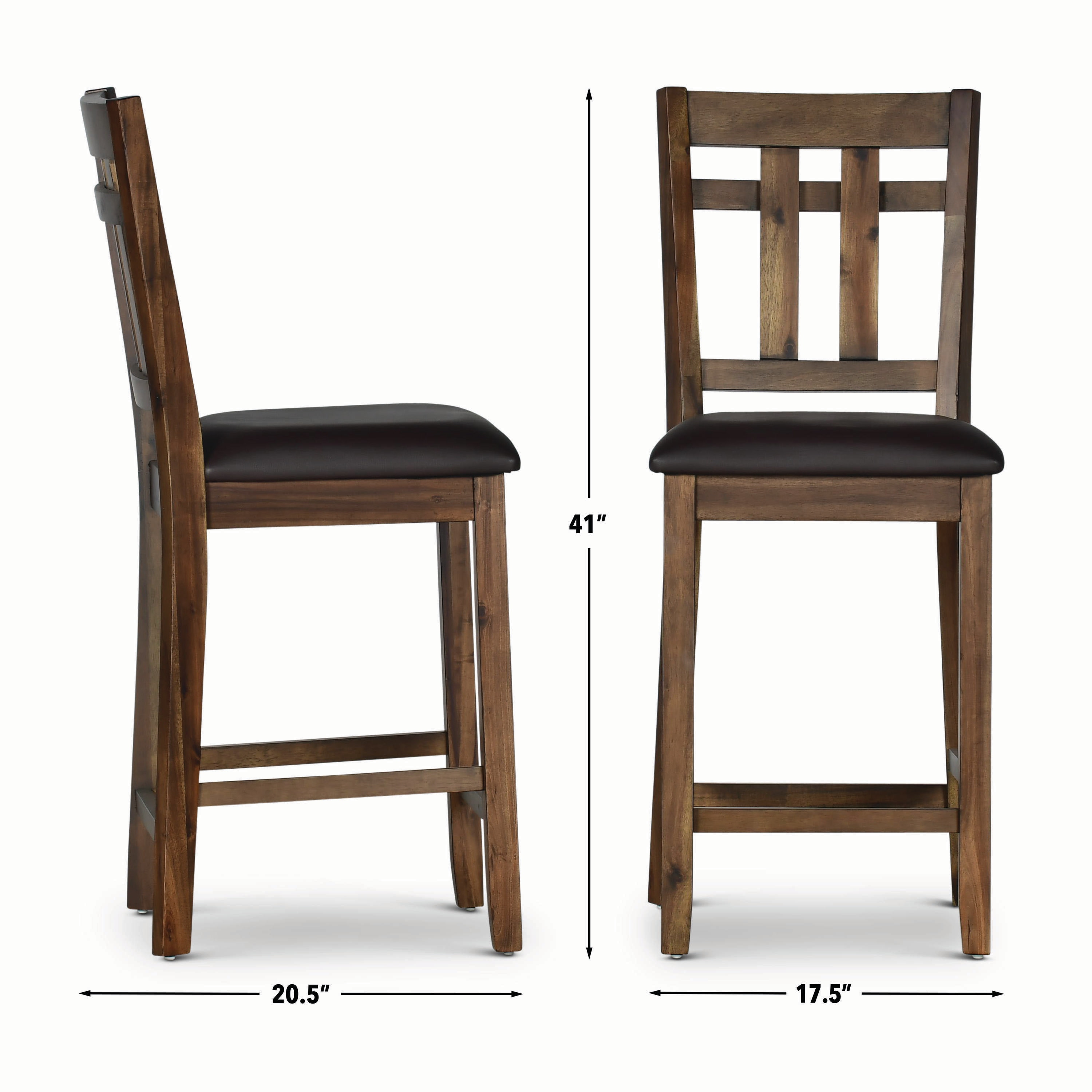 Saranac Rustic Brown Wood and Faux Leather Counter Chair