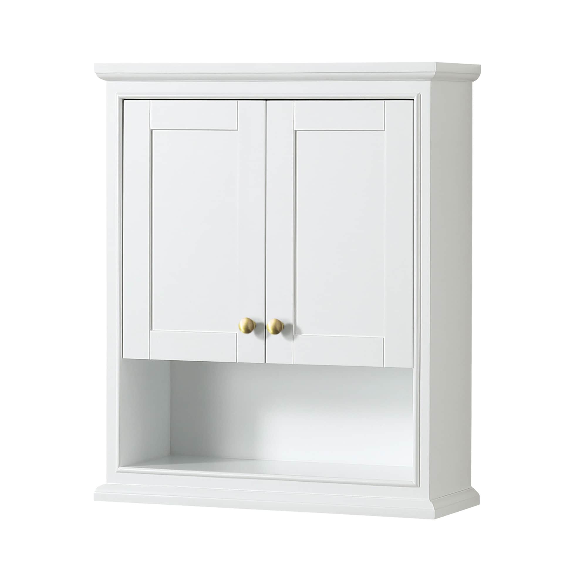 Wyndham Collection WCS2020WCWG Deborah 25-in x 30-in x 9-in White with Brushed Gold Trim Soft Close Bathroom Wall Cabinet
