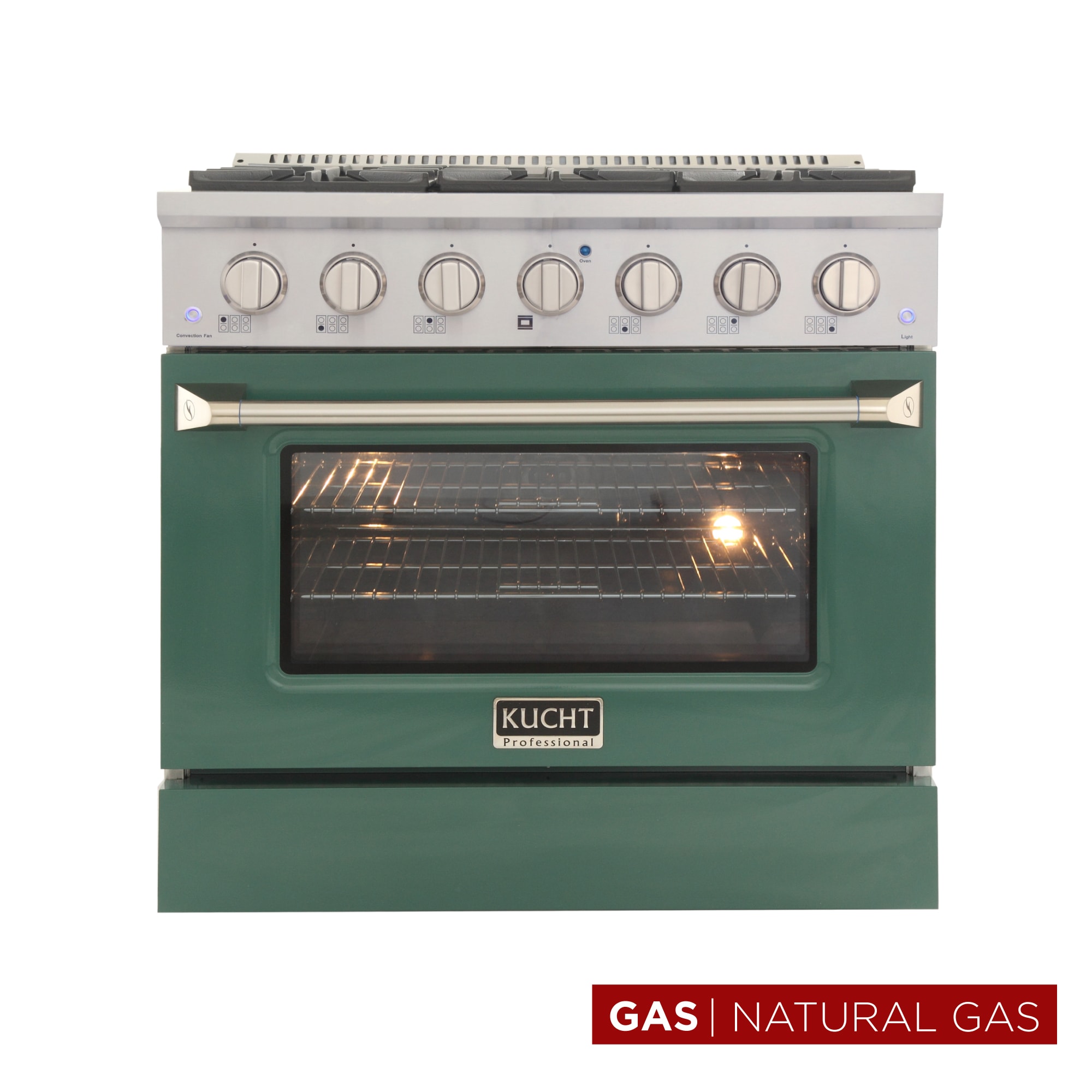 Kucht KNG361-G Professional KNG 36-in 6 burners 5.2-cu ft Convection Oven Freestanding Natural Gas Range ( Green )