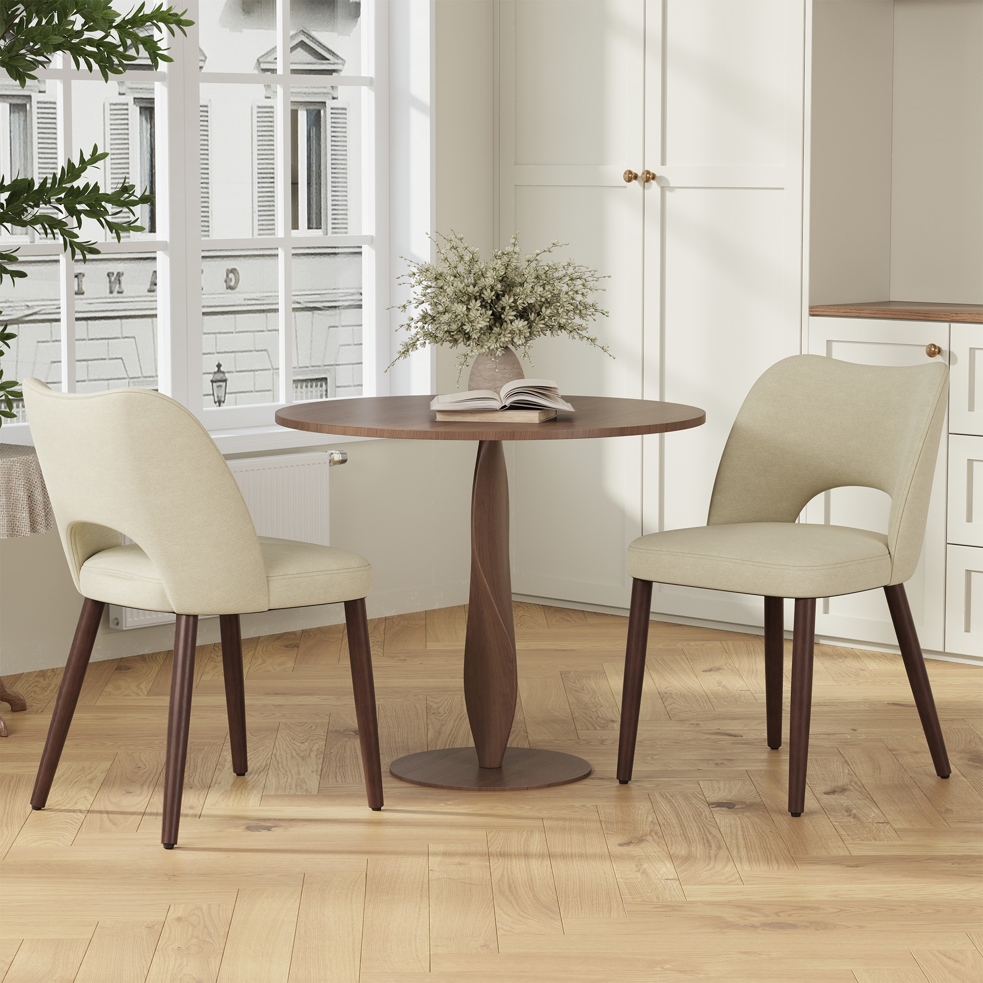 ViviHav - Set of 2 Camel Fabric Upholstered Dining Chair with Cutout Back