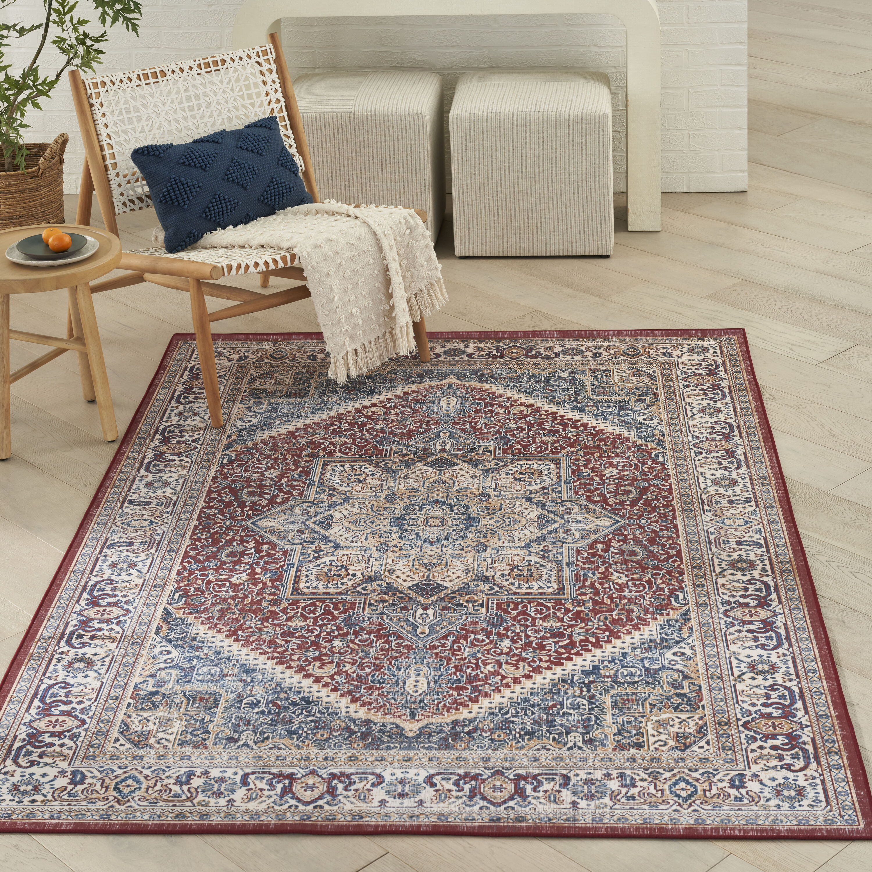Nourison Home 099446930743 Vintage Home 4 x 6 (ft) Polyester Red Blue Rectangular Indoor Medallion Persian Area rug
