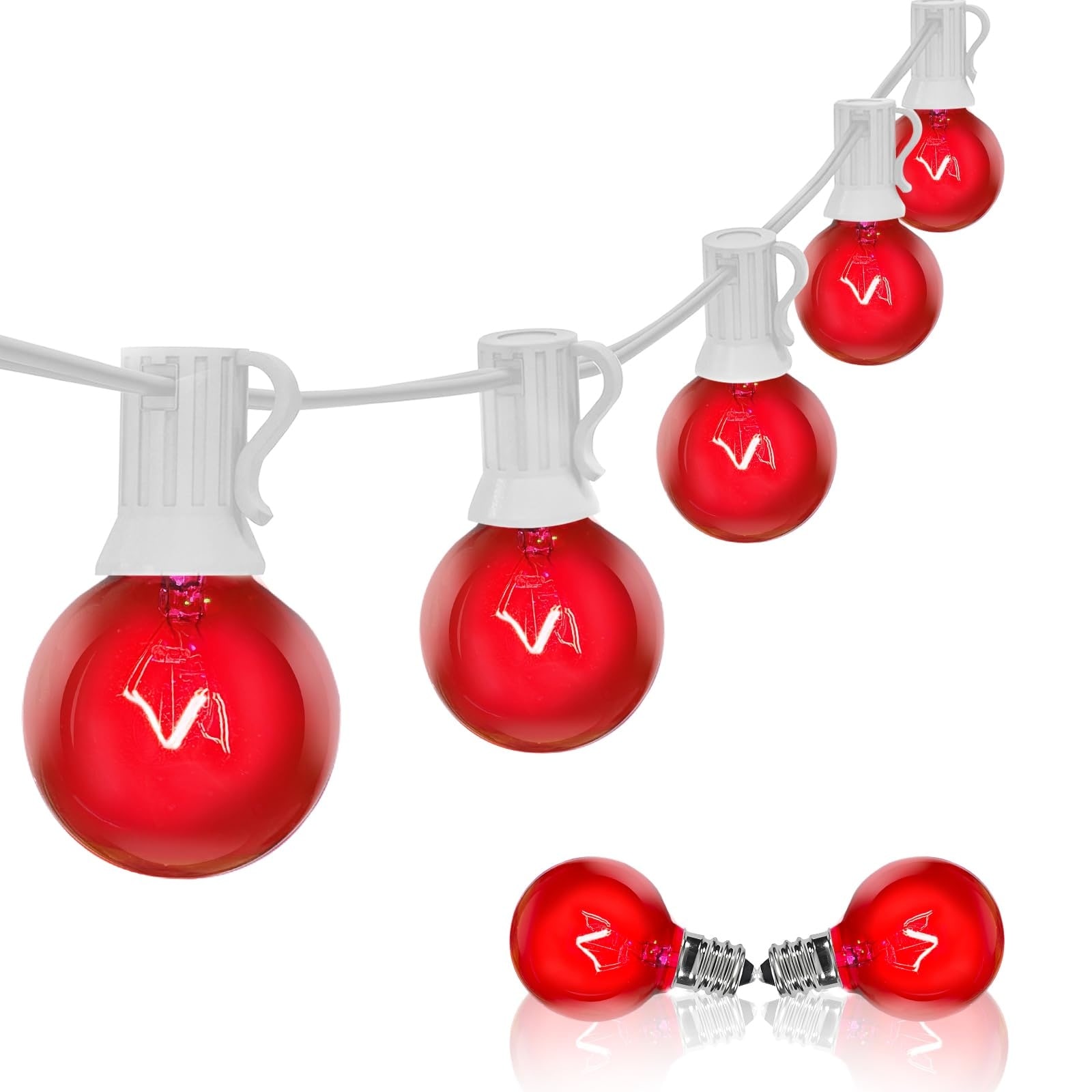Oyezvary  25Ft G40 Valentines Day Red Globe String Lights 27 Incandescent Red Bulbs Outdoor Waterproof Patio Wedding Party Garden Balcony