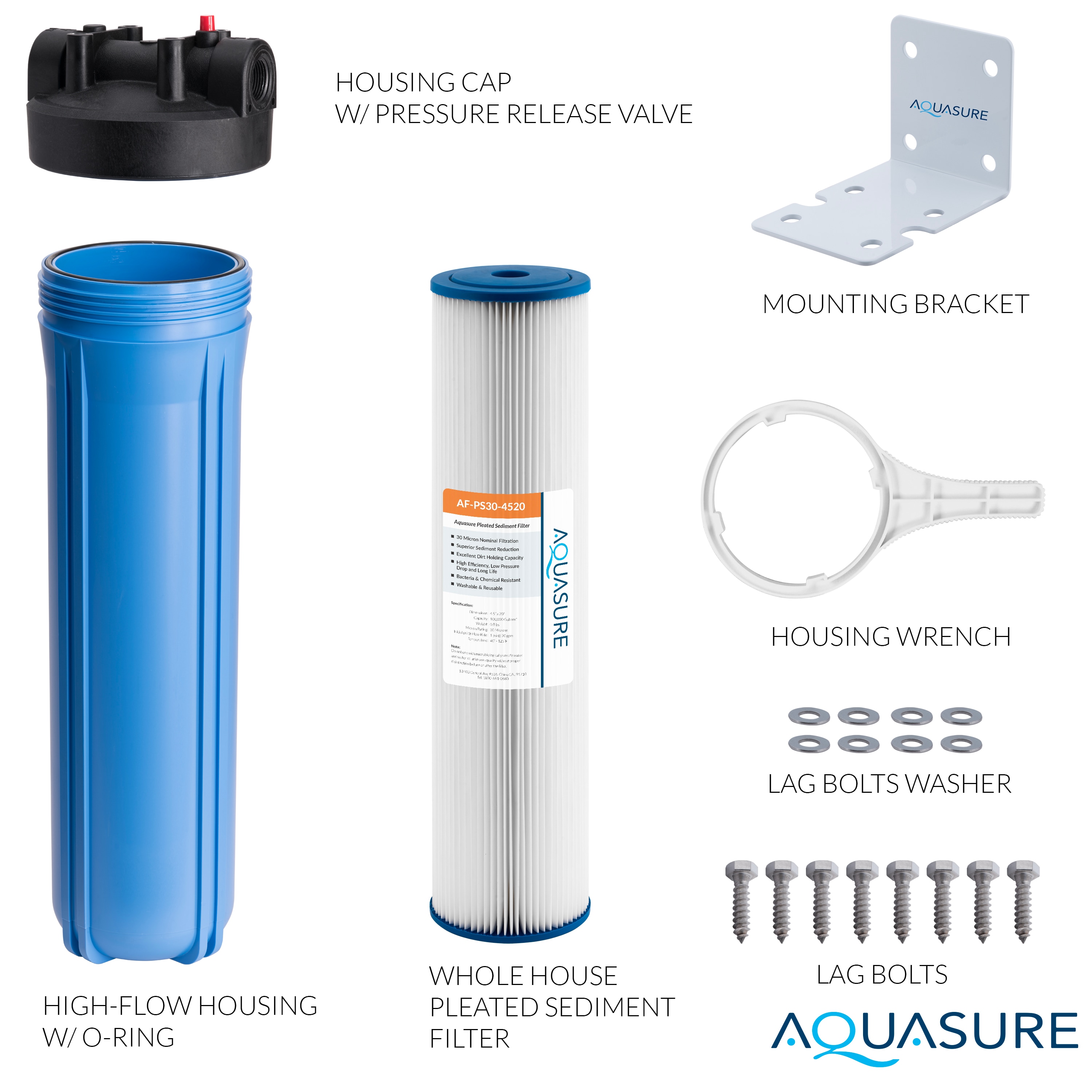 Aquasure Fortitude Blue 20" Whole House Sediment Water Filter System