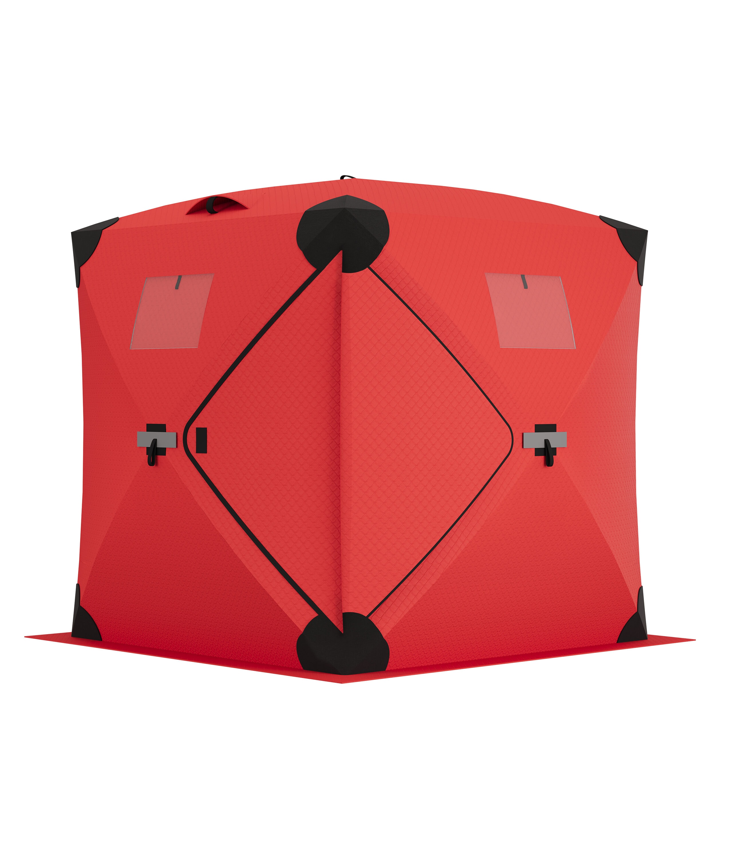 IdealHouse Insulated Pop-Up Ice Fishing Tent for 3-4 Persons - All-Weather Portable Shelter - Spacious Windproof Thermal Hub Style Hut - Anchors Ropes and Carry Bag - Ideal for Winter Fishing - Red